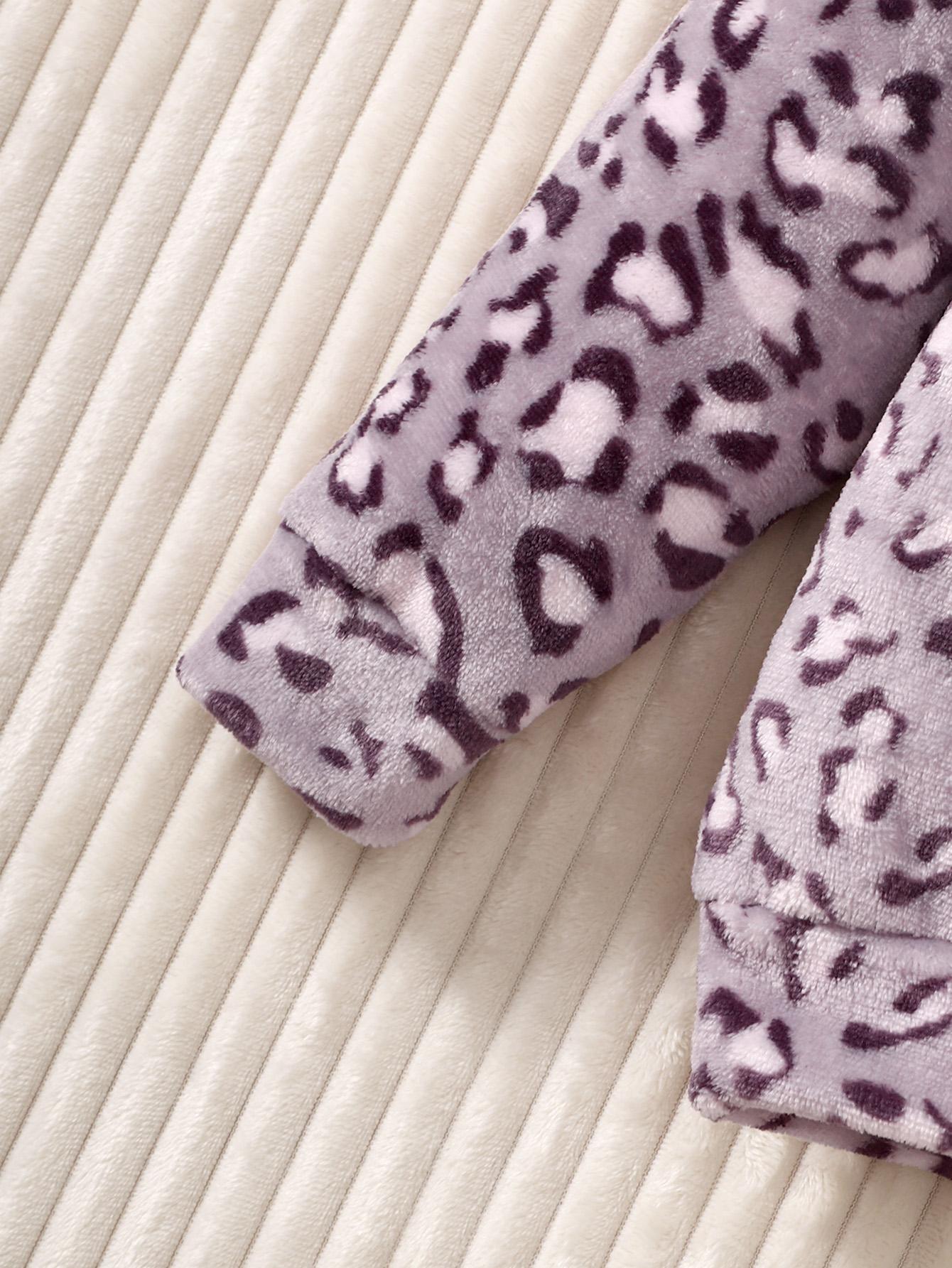 8-14Y Big Girls Plush Leopard Pattern Furry Warm Hooded Sweatshirt Coat For Teen Kids Fall/ Winter Outfit Purple Catpapa 462307018