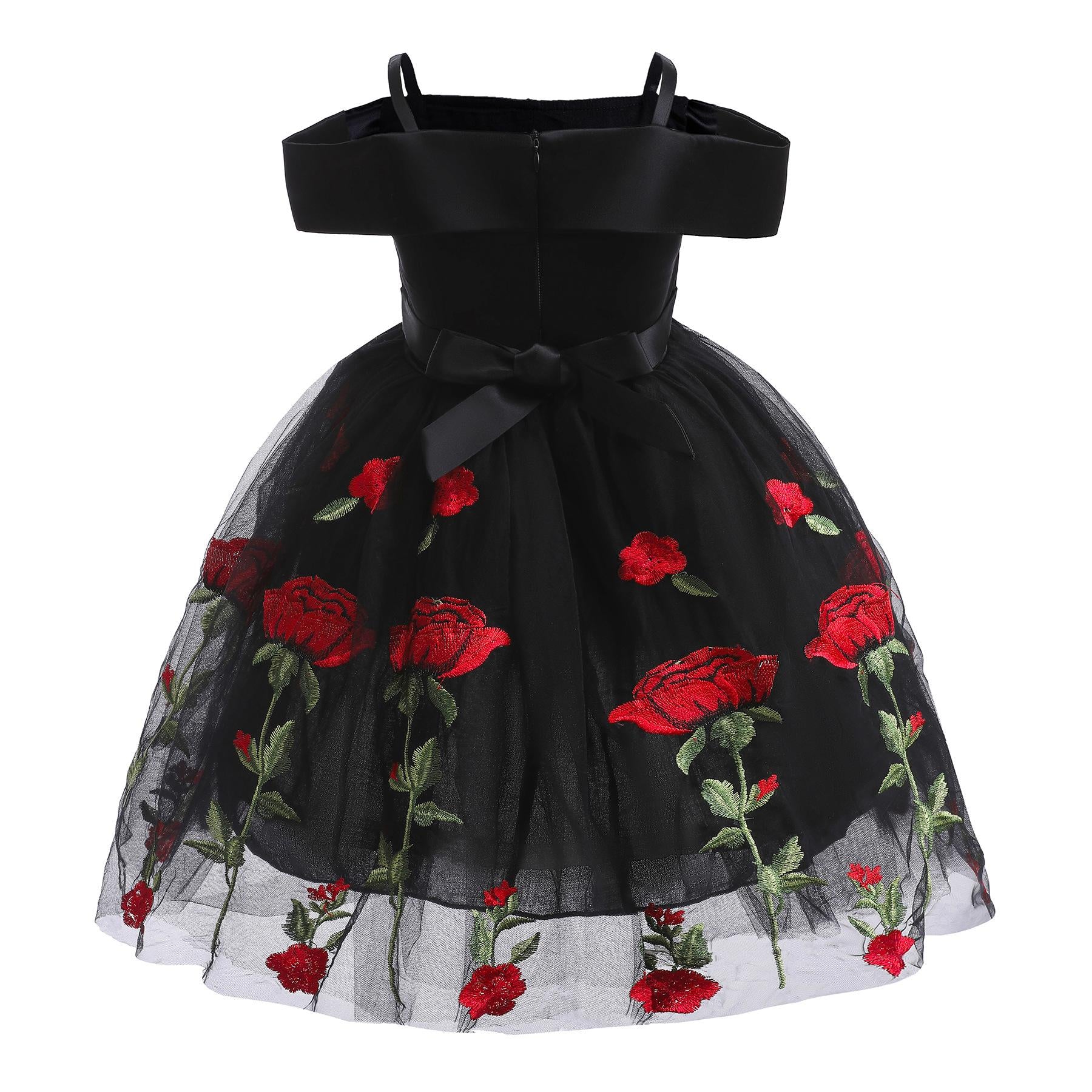 3-10Y Kids Fashion Baby Girls Princess Dress Off The Shoulder Rose Print Dress One Piece Performance Dress Catpapa ZT-2910