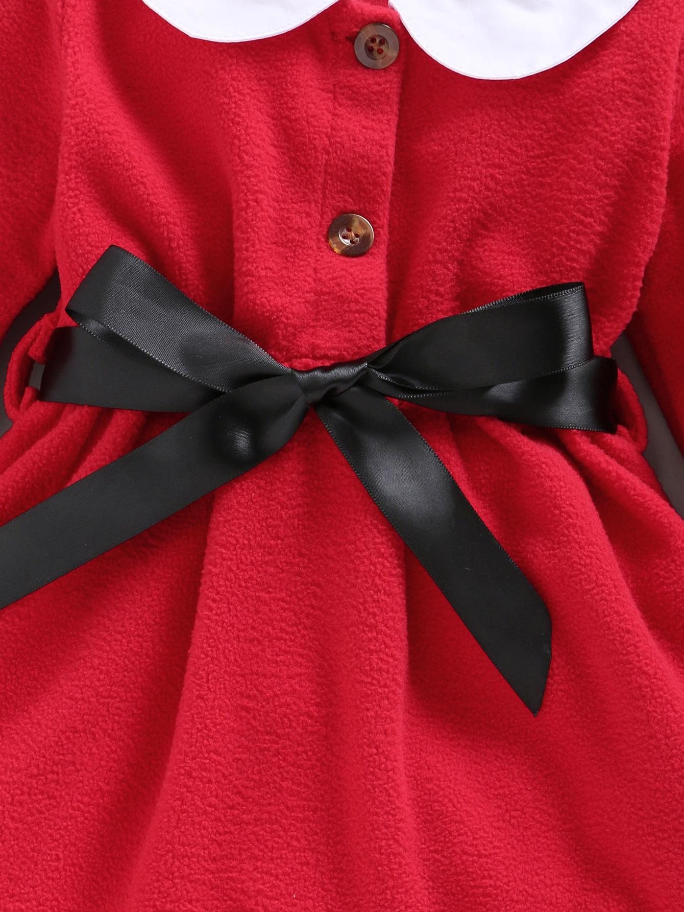 3-24M Kid fashion Girls Clothes Girl Christmas Red Long Sleeve Dress Red Catpapa L2008169