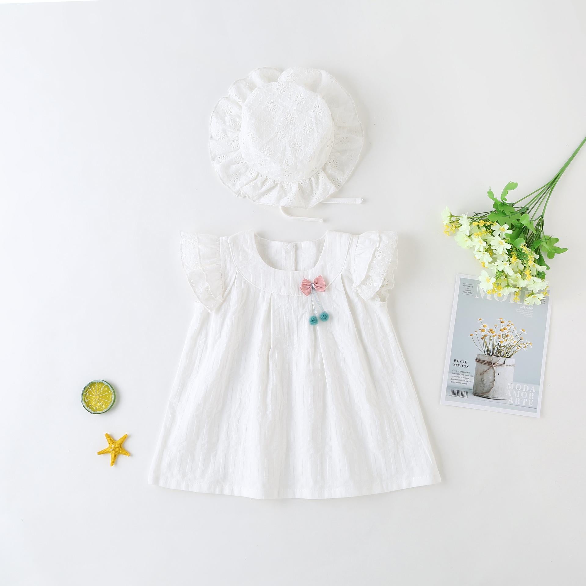 2-15M Kid Fashion Ready Stock Girls Outfits Sleeveless Solid Color Summer Dress With Hat 2Pcs Clothes Set Catpapa ZX-ZB001