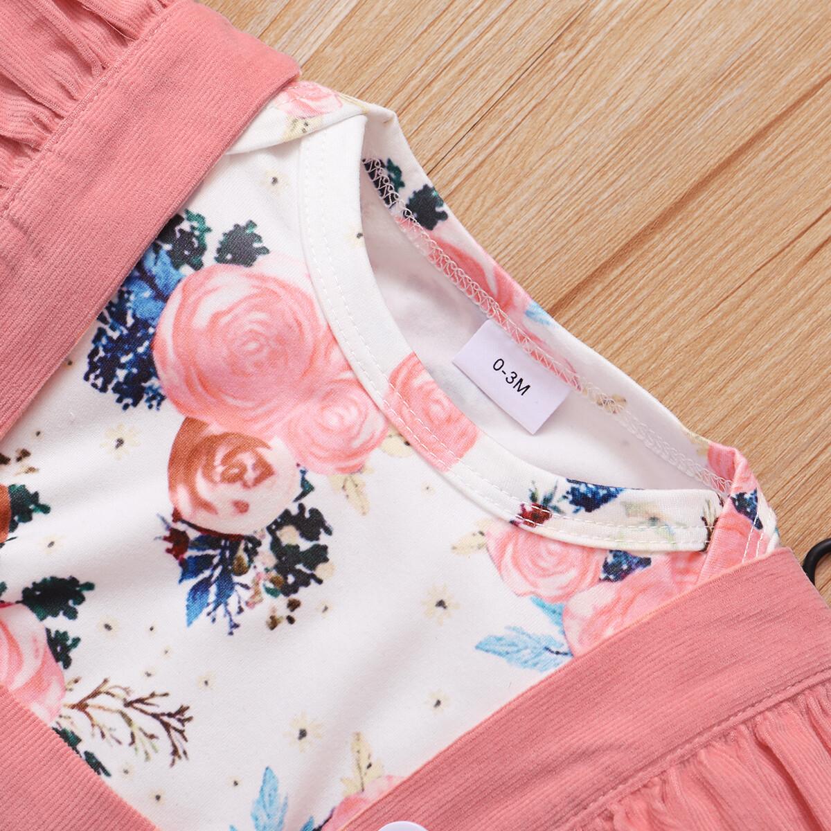 0-12M Newborn Baby Girl Fall Clothes Long Sleeve Pink Ruffle Floral Romper Dress Wholesale Baby Clothes Catpapa 22010092