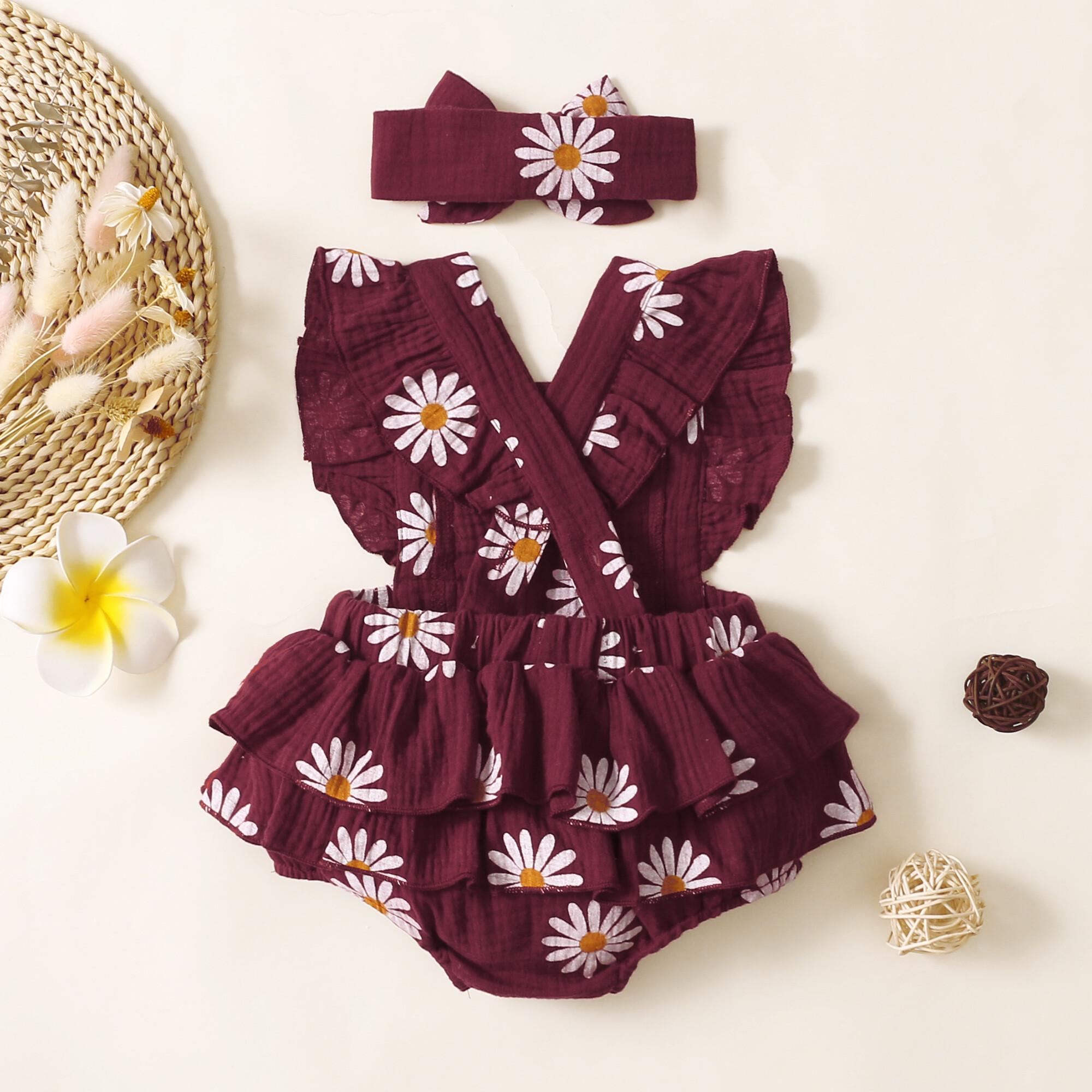 0-18M Baby Girls Clothes New Born Baby Bodysuit Daisy Flying Sleeve Romper Wholesale Baby Clothes Catpapa 32102758