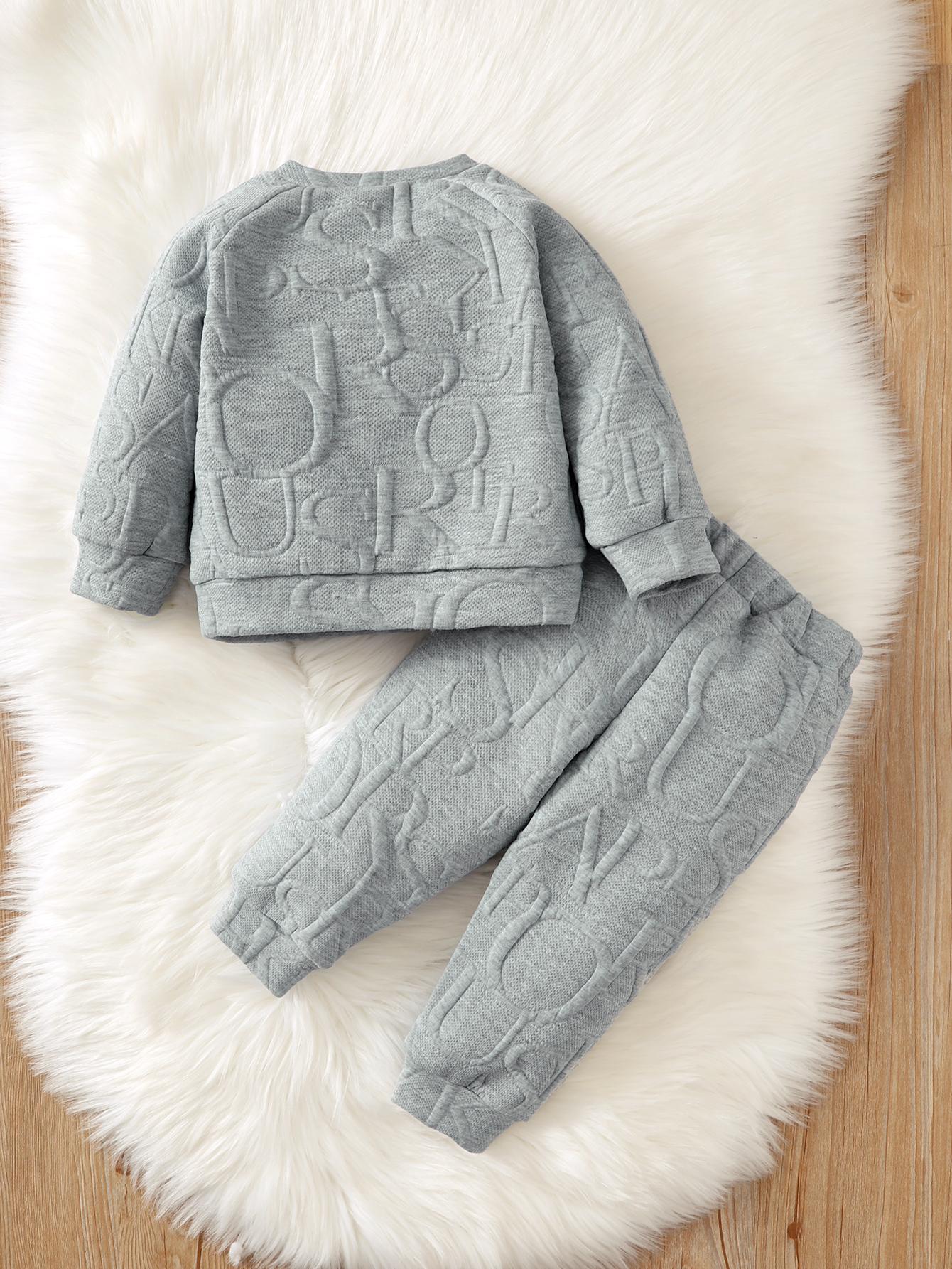 6M-3Y Kid fashion Clothes Boy Gray Long Sleeve Pants 2PCS Catpapa 112205453