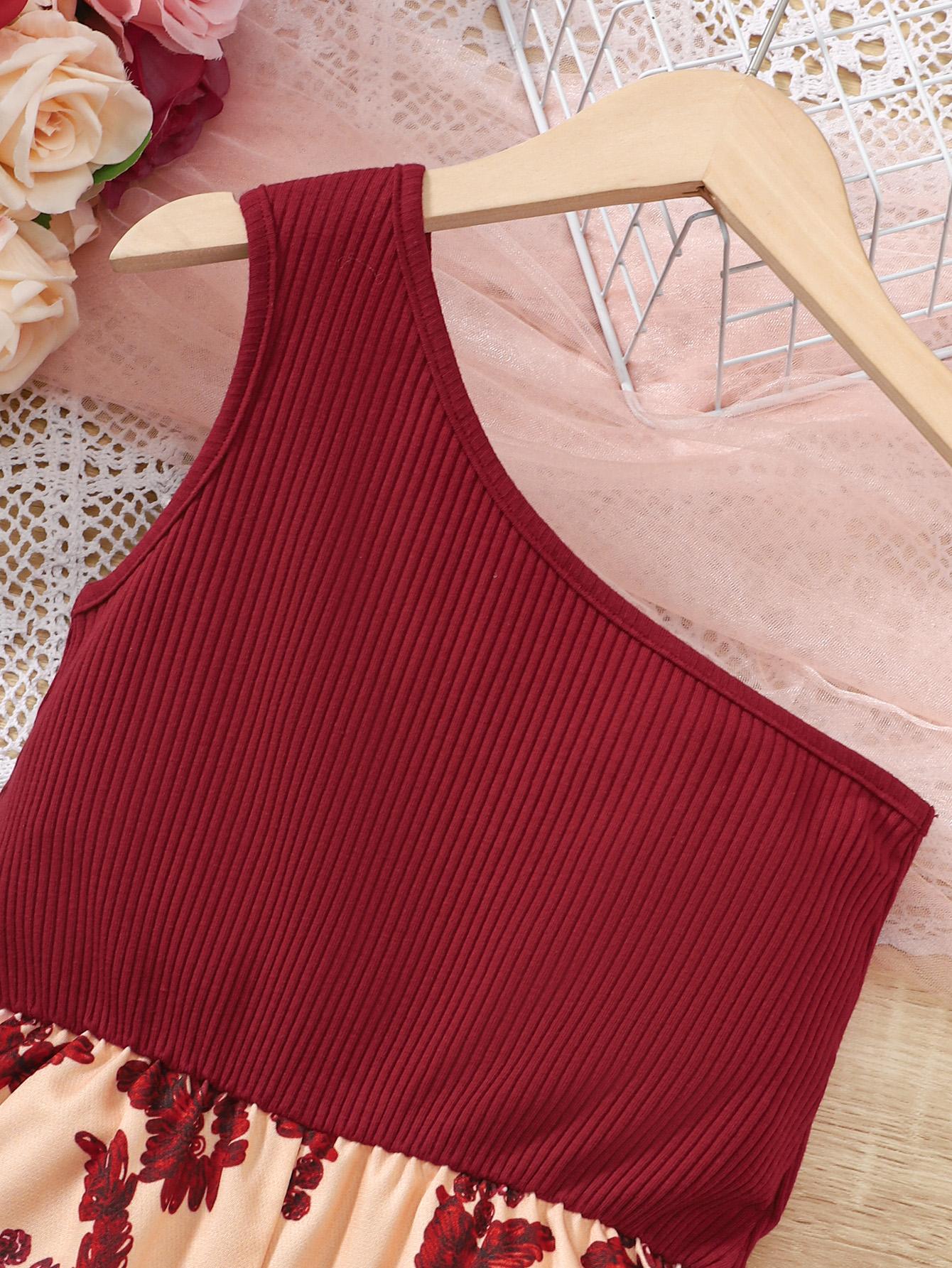 5-14Y Ready Stock Kids Clothes Girls Jumpsuits One Shoulder Splice Bodysuits One Piece Butterfly Print Summer Jumpsuits Brown Catpapa 462303024