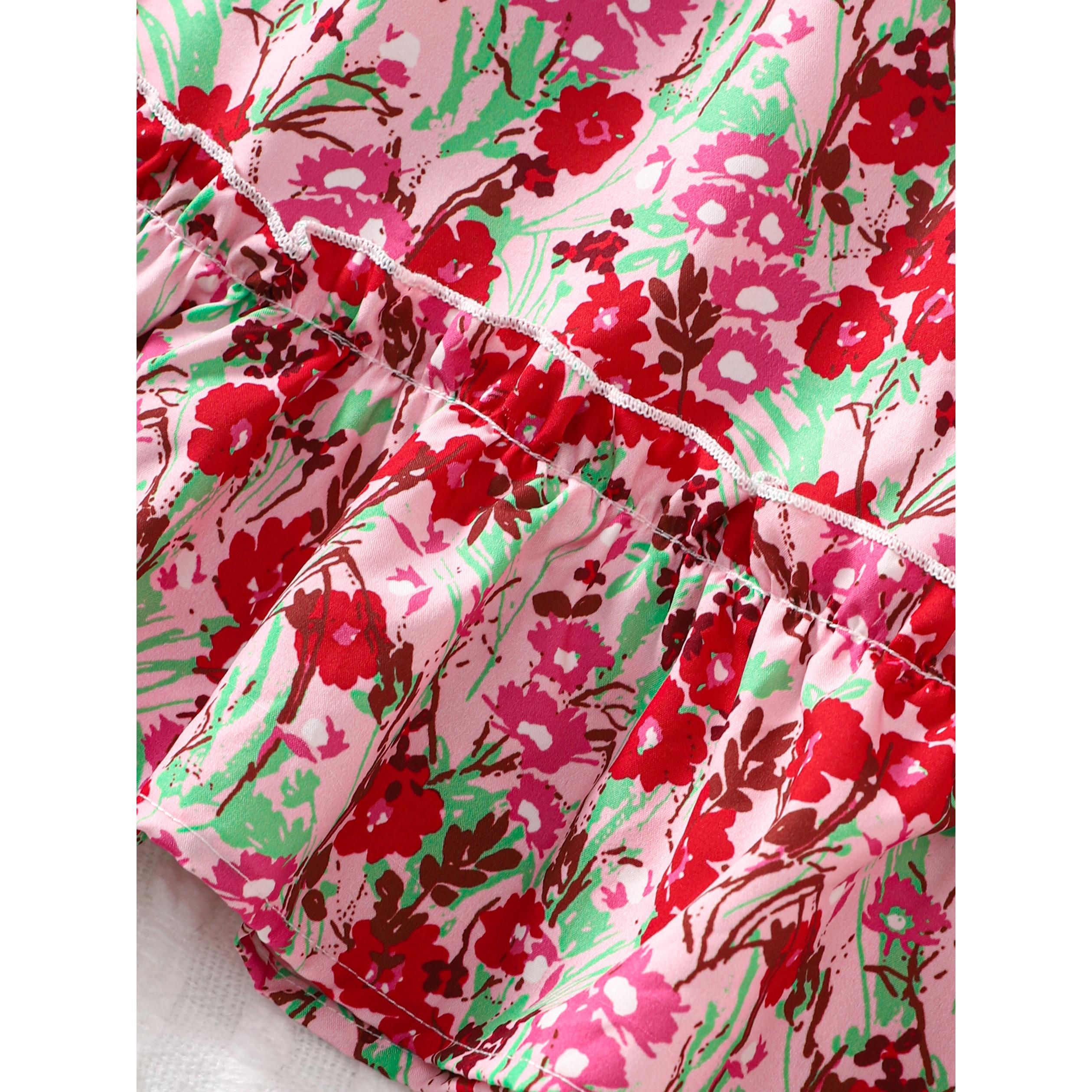 1-8Y Ready Stock Kid Toddler Girls Dress Floral Print Long Sleeve Bow Dress One Piece Casual Dress 1-8Y Red Catpapa 462306309