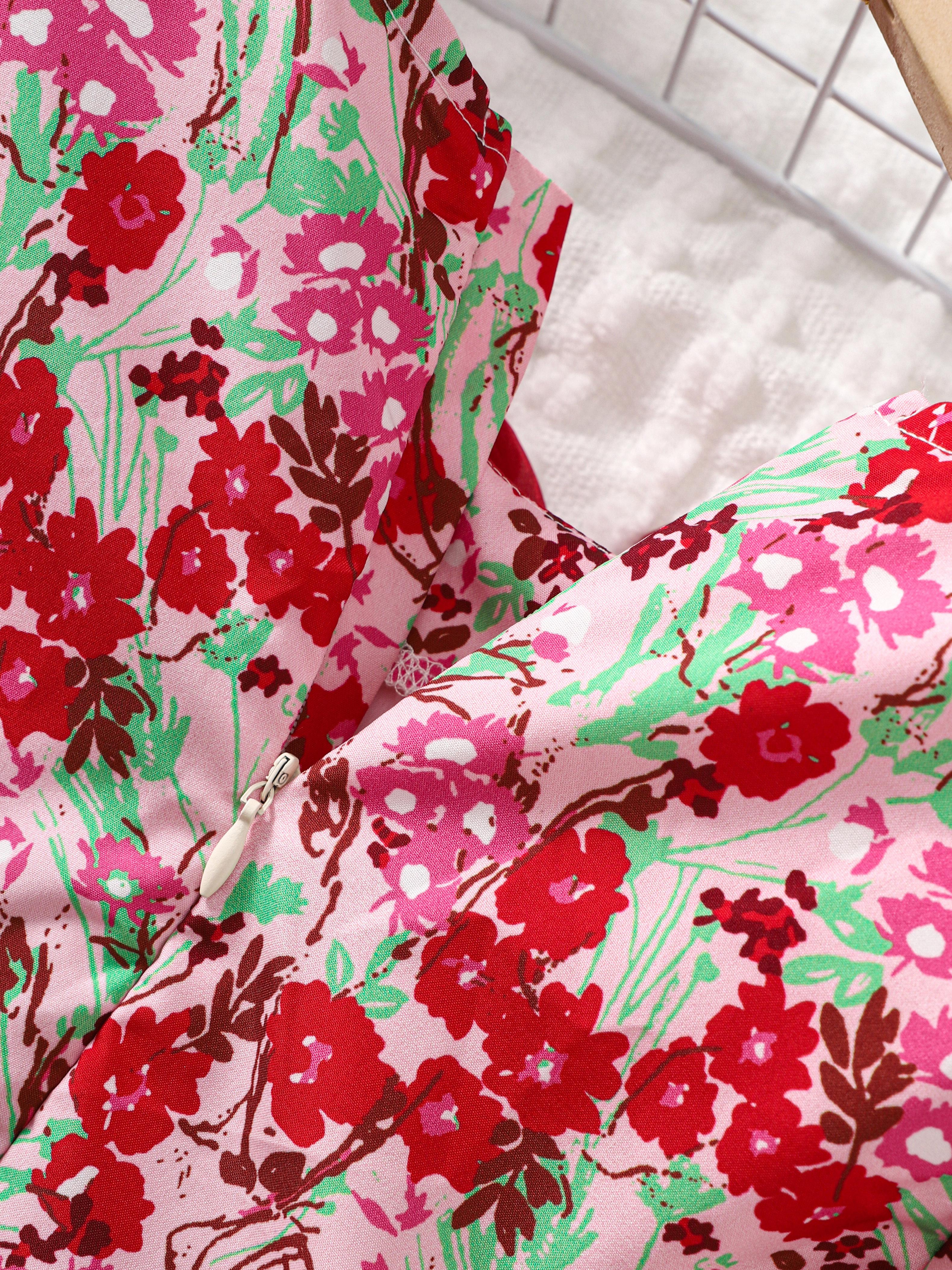 1-8Y Ready Stock Kid Toddler Girls Dress Floral Print Long Sleeve Bow Dress One Piece Casual Dress 1-8Y Red Catpapa 462306309