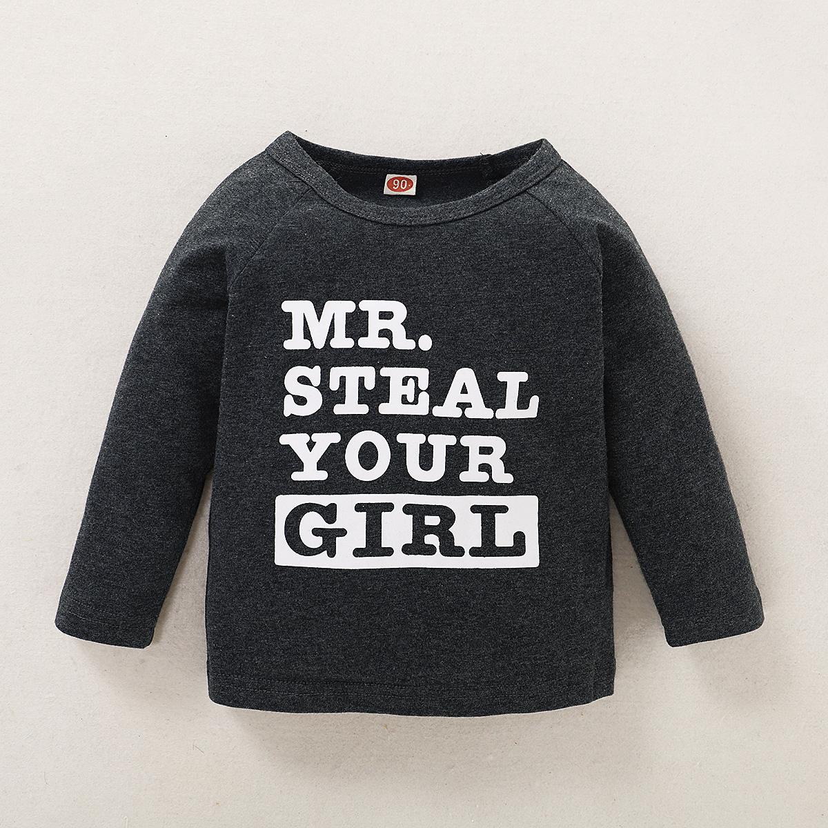 18M-5Y Kid fashion Boys Clothes MR STEAL Letter Print Dark Grey Crew Neck Long Sleeve 2PCS Catpapa WL20061048-3