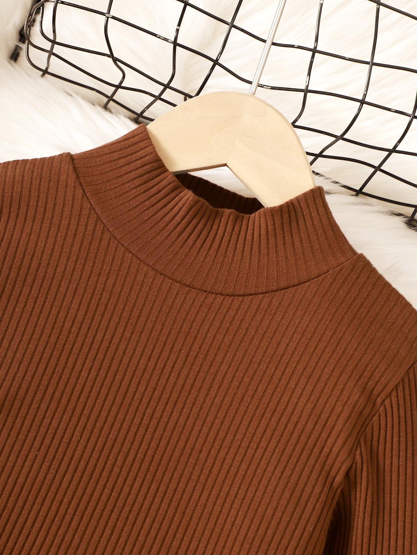 5-14Y Kids Clothes Girls Skirts Sets For Spring Autunmu Stand-up Collar Solid Color Tops Button Skirts 2Pcs Brown Catpapa 462305005