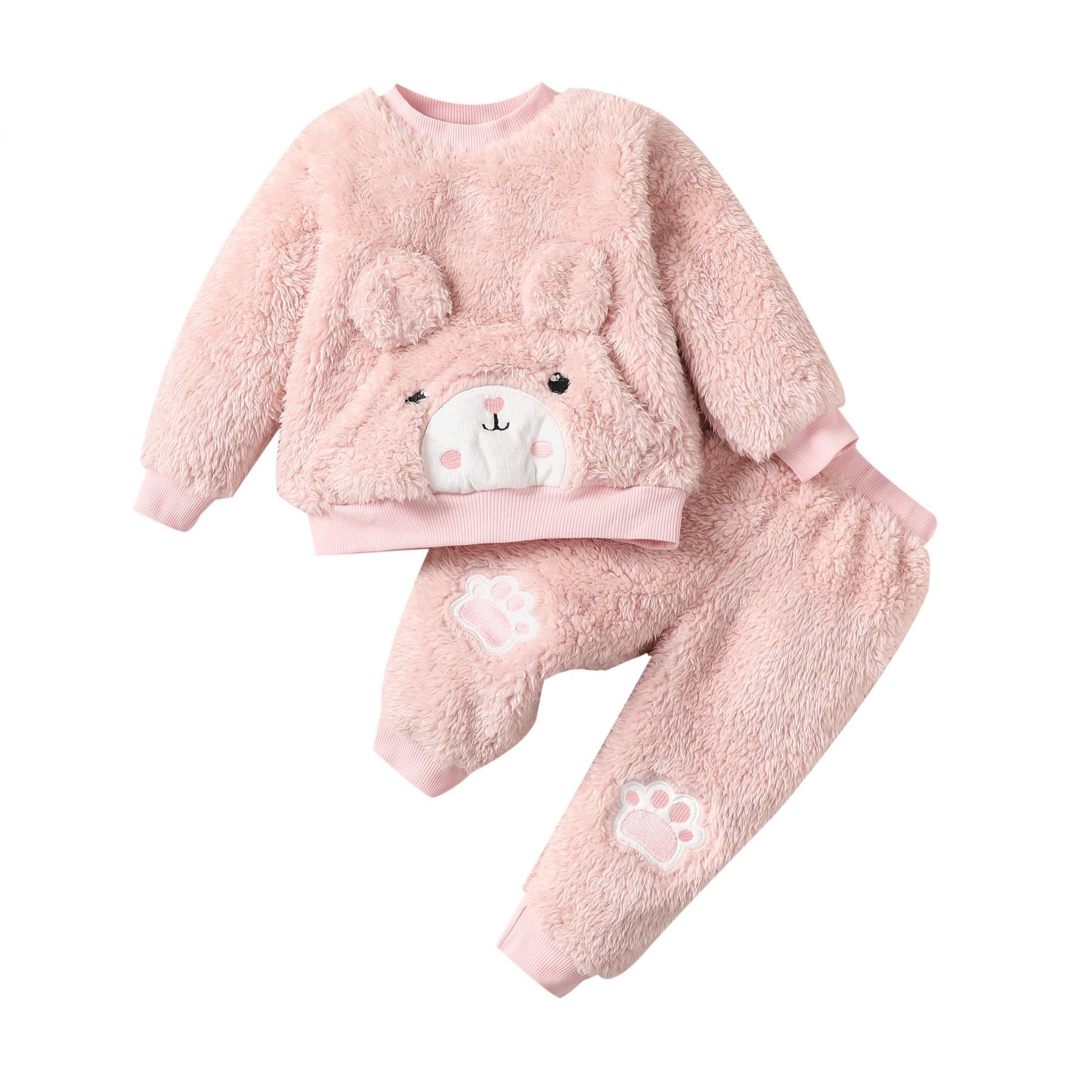 6M-3Y Kids Fashion Ready Stock Girls Clothes Outfits Rabbit Fluffy Tops Elastic Pants 2Pcs Outfits Pink Catpapa WS112209601