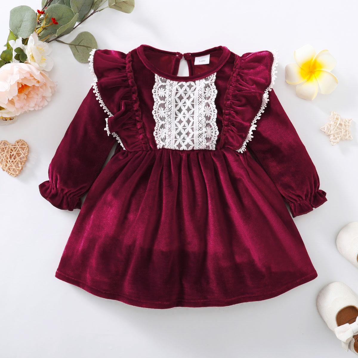 Baby Girls Dress Satin Lace Long Sleeve One Piece Winter Dress Red 22 Catpapa