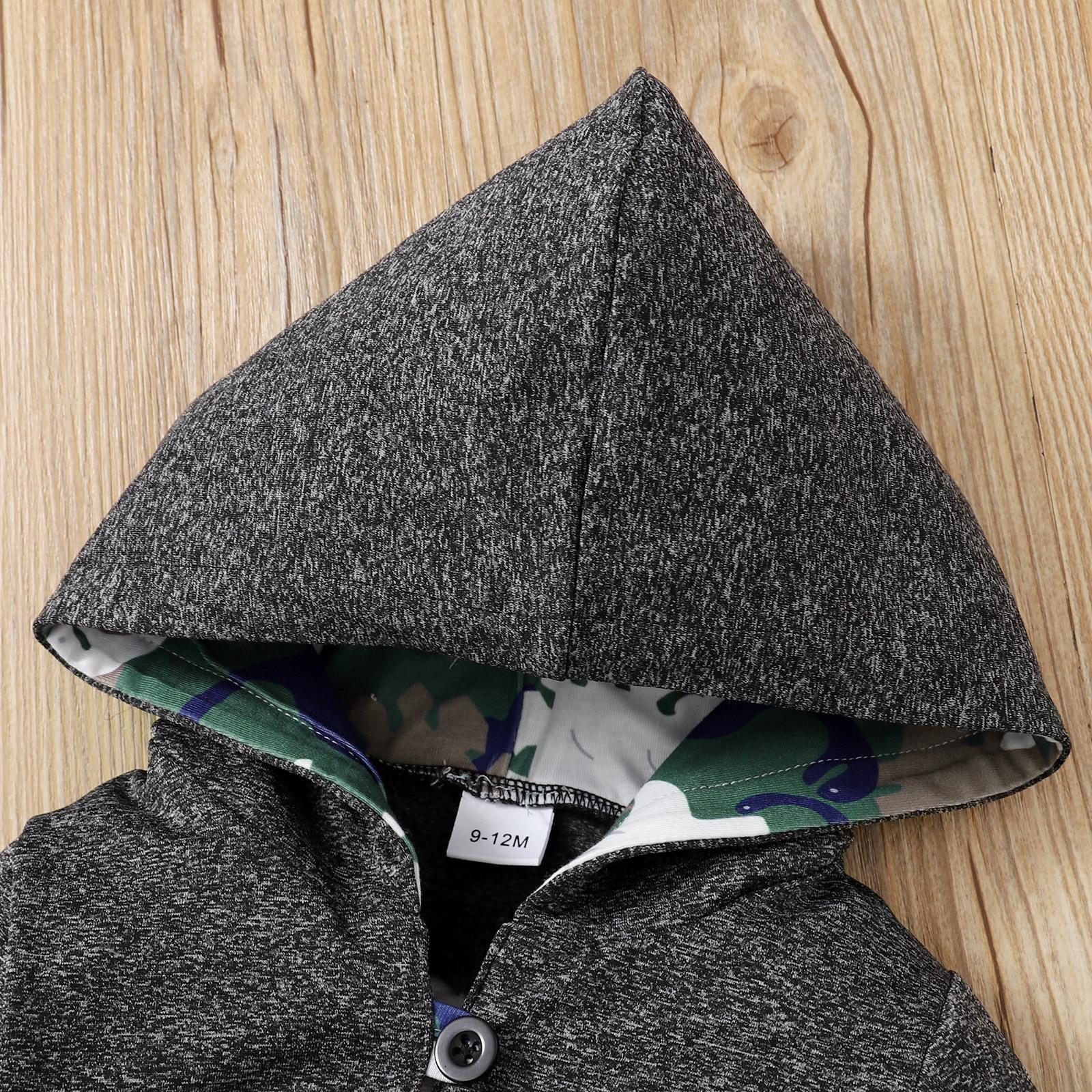 6-24M KIDS fashion Boys Outfits Camouflage Pocket Hoodie Camouflage Splice Dinosaur Print Pants 2Pcs Clothes Set For Winter Gray Catpapa 22108776