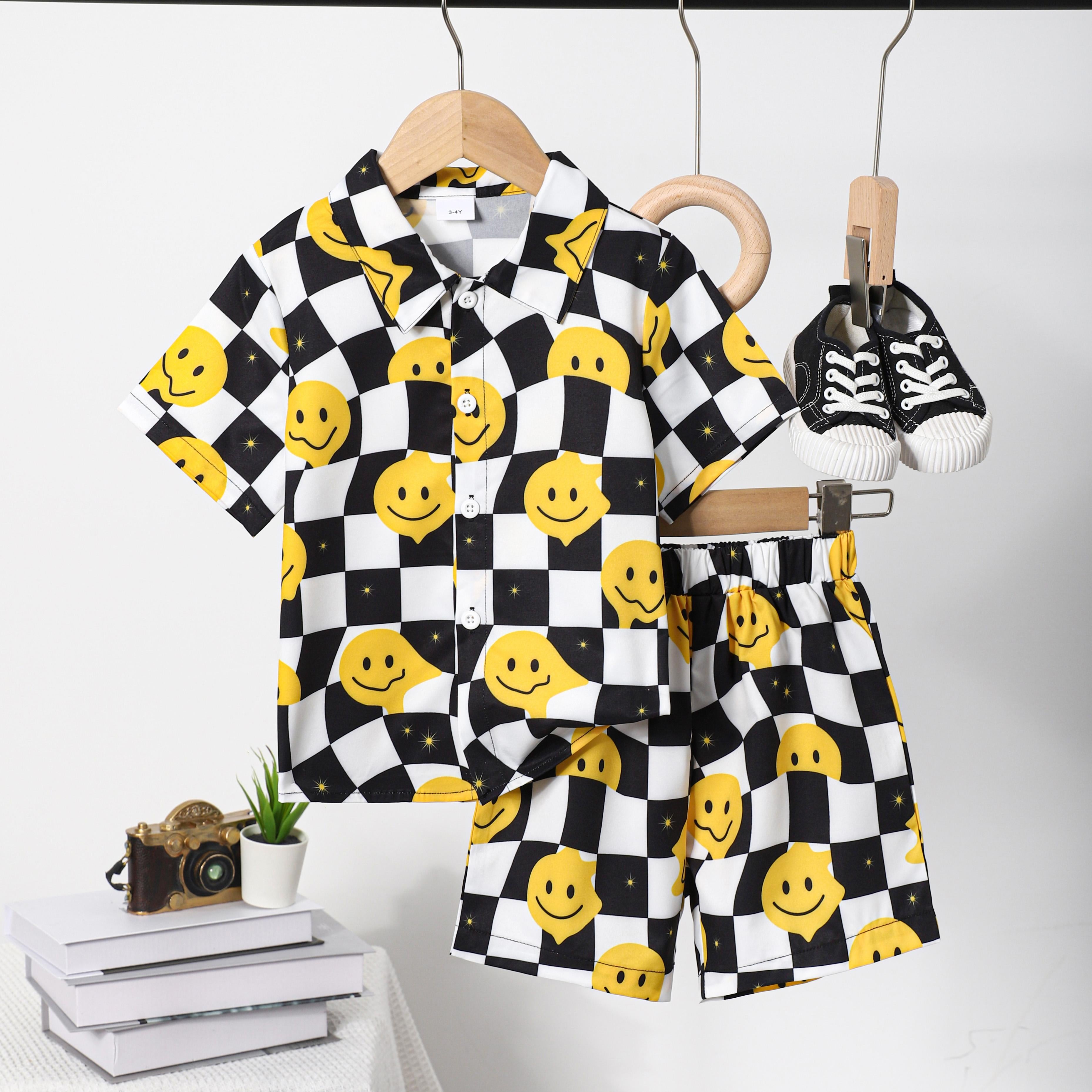 1-6Y Baby Boys Clothes Smiling Face Pattern Summer Toddler Boys shirt suit Wholesale Baby Clothes Catpapa 462306156