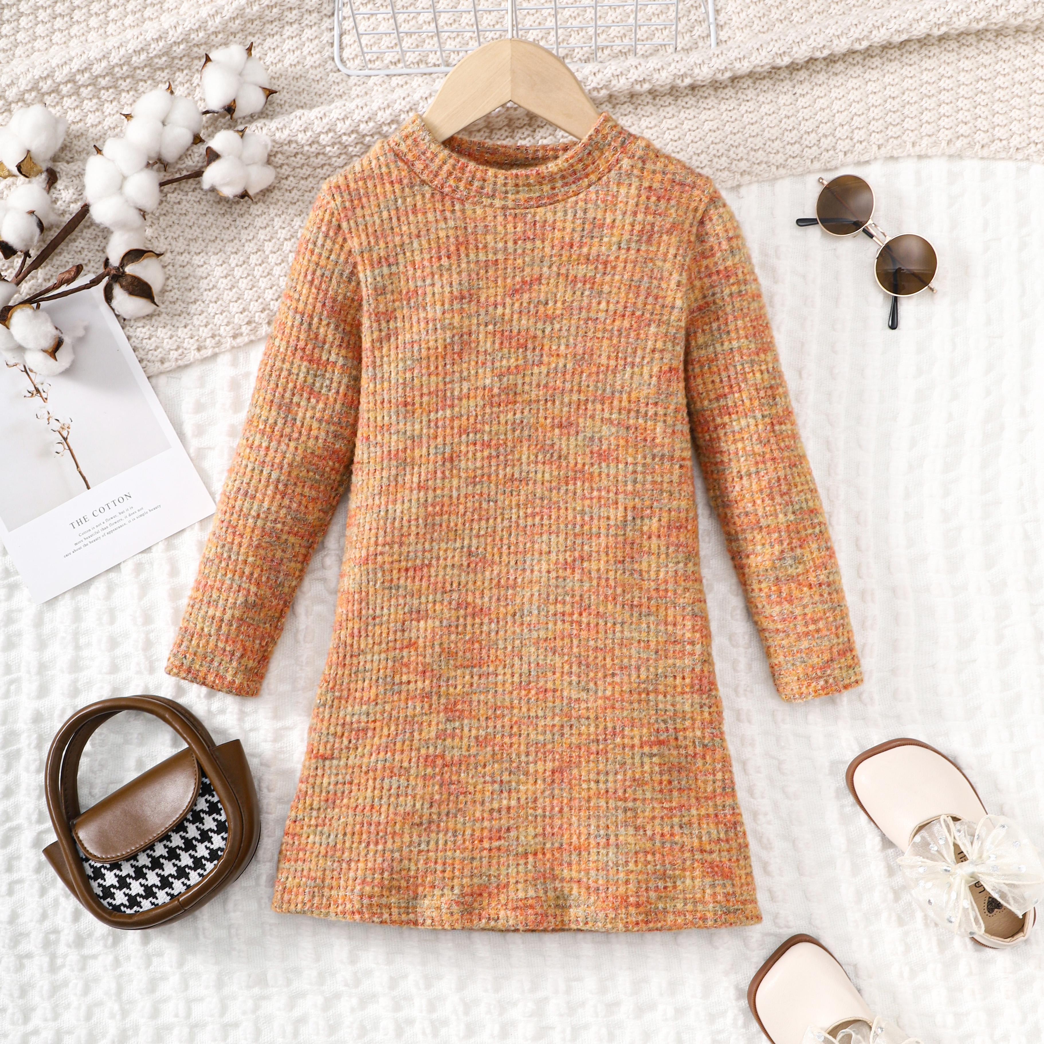 1-8Y Ready Stock Kids Girls Dress Fall Winter Brushed Waffle Knitted Long Sleeve Dress One Piece Casual Dress Catpapa 462307167