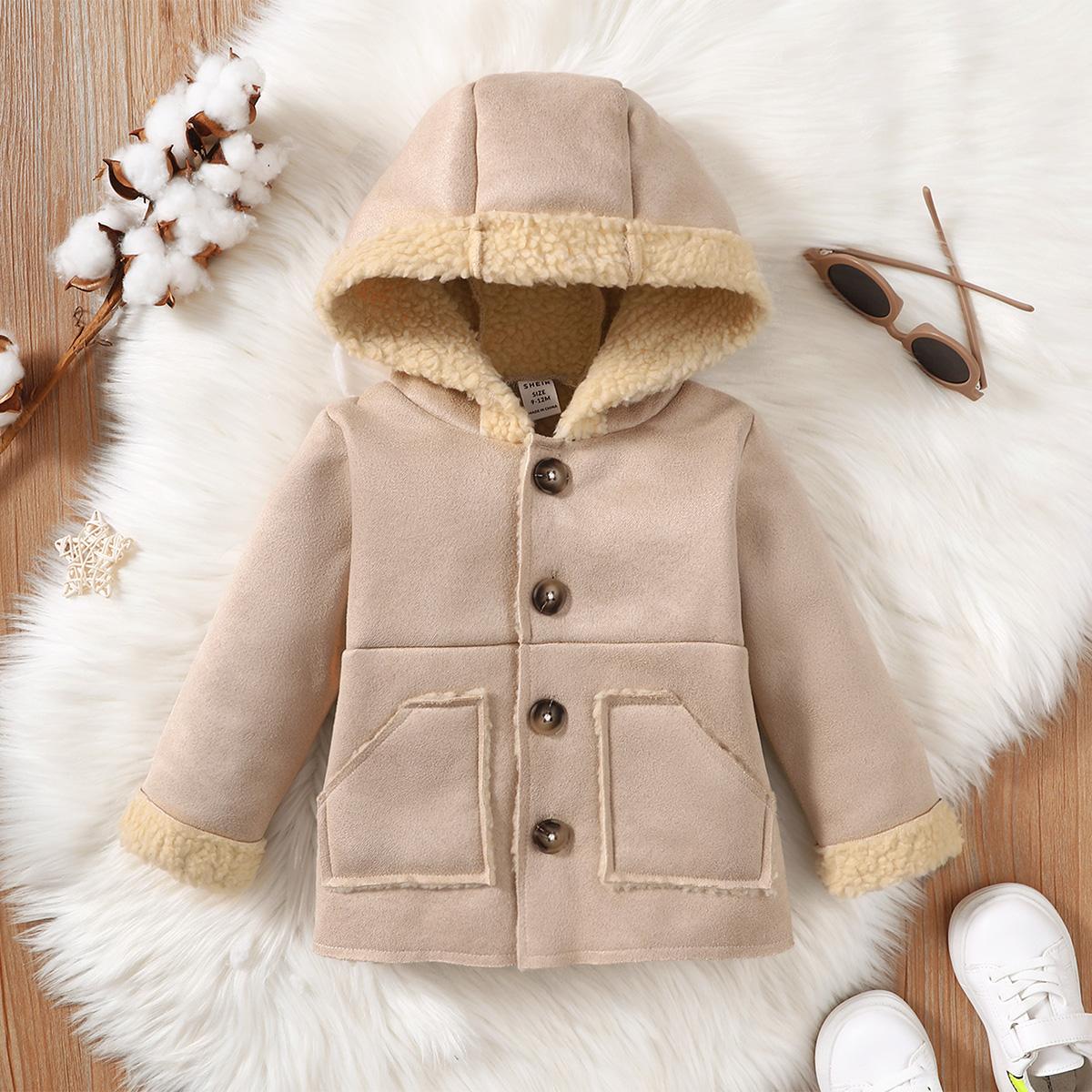 6M-3Y Baby Clothes Baby Coat Long Sleeve Pocket Hoodie One Piece Apricot Catpapa 112208019