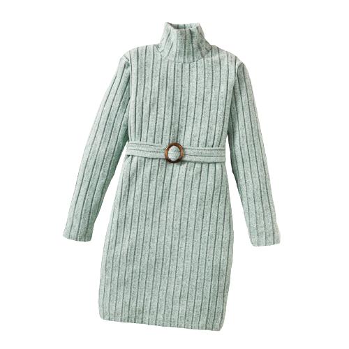 8-14Y Big Girls Elegant Dress Rib Solid Color Stan-up Collar Fall Winter Long Sleeve Dress With A Belt Catpapa 462308017
