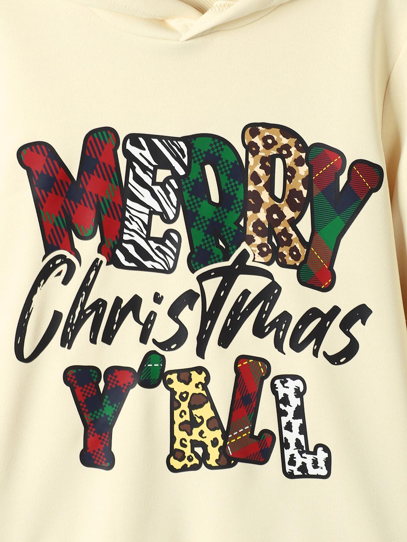8-14Y Kids Girls Christmas Letter Graphics Print Casual Pullover Long Sleeve Hoodies, Girls Sweatshirt For Fall Winter Apricot Catpapa 462307024
