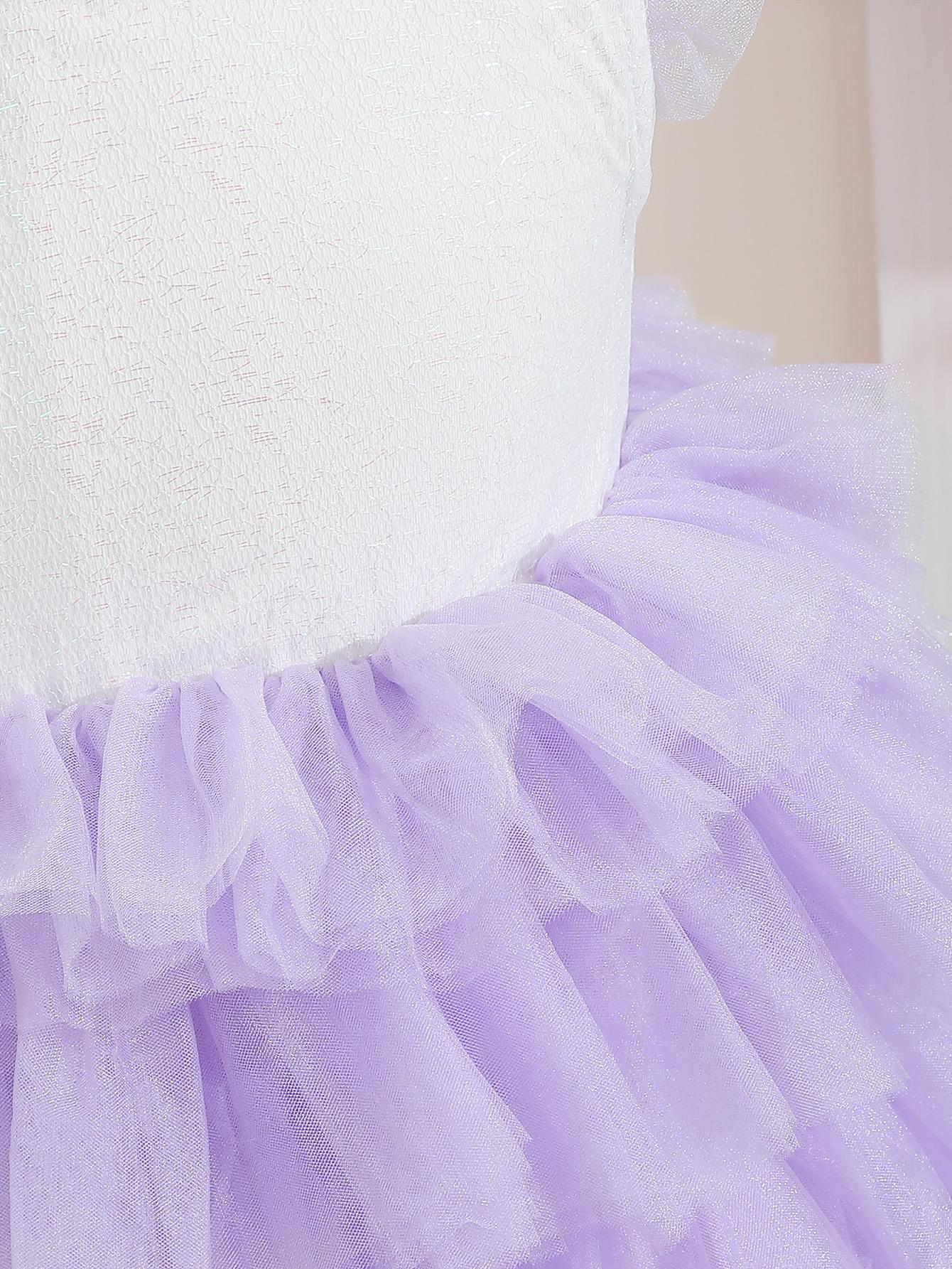 4-12Y Ready Stock Sweet Girls Splicing Sleeveless Gauze Layered Tutu Dress Mesh Dress Summer Party Gift Size: 4T-12Y Purple Catpapa YS05-1