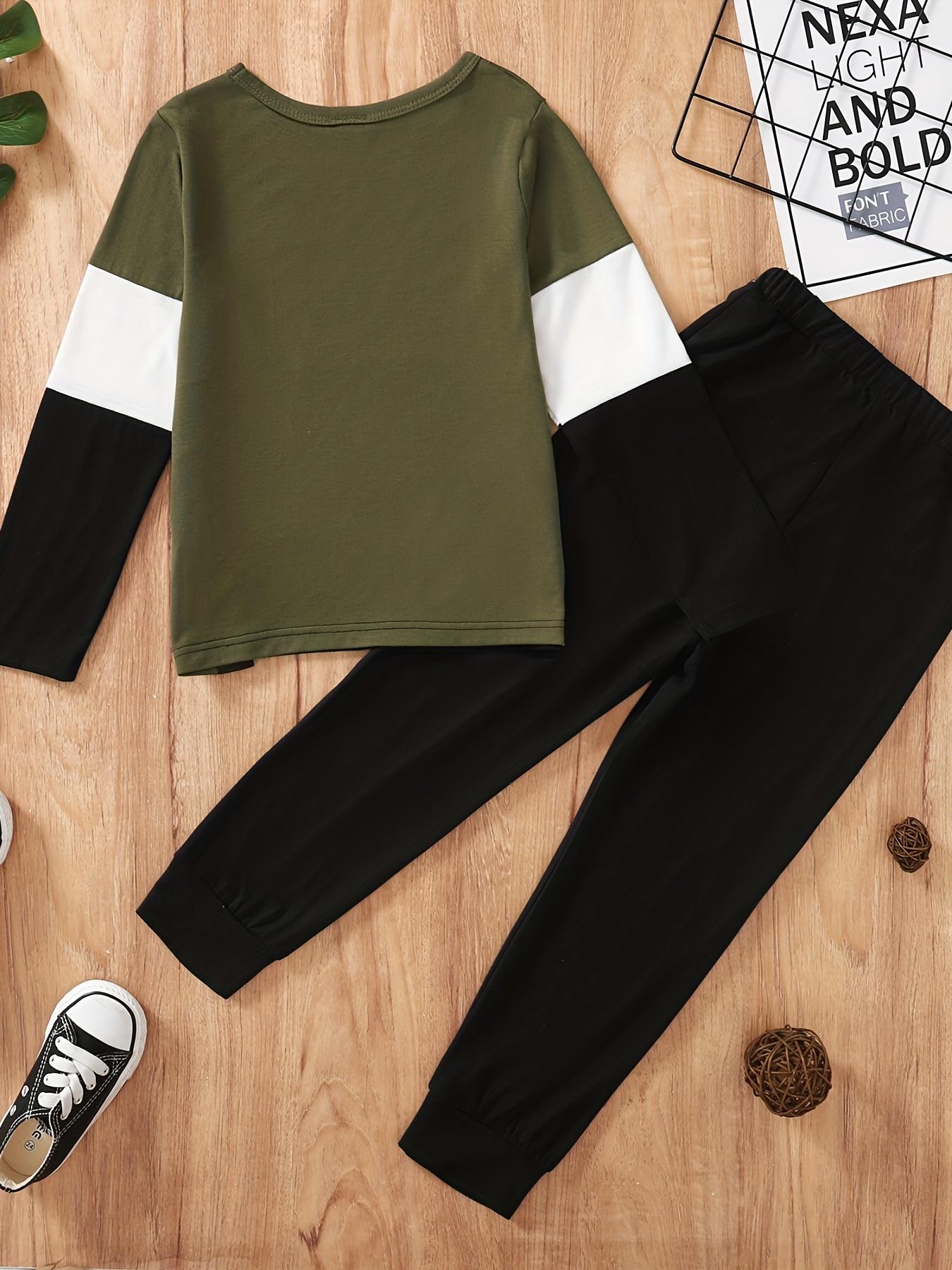 4-8Y Ready Stock Kid Toddler Boys Outfits Pants Sets Color Block Long Sleeve Tops Elastic Pants 2Pcs Catpapa 22107639