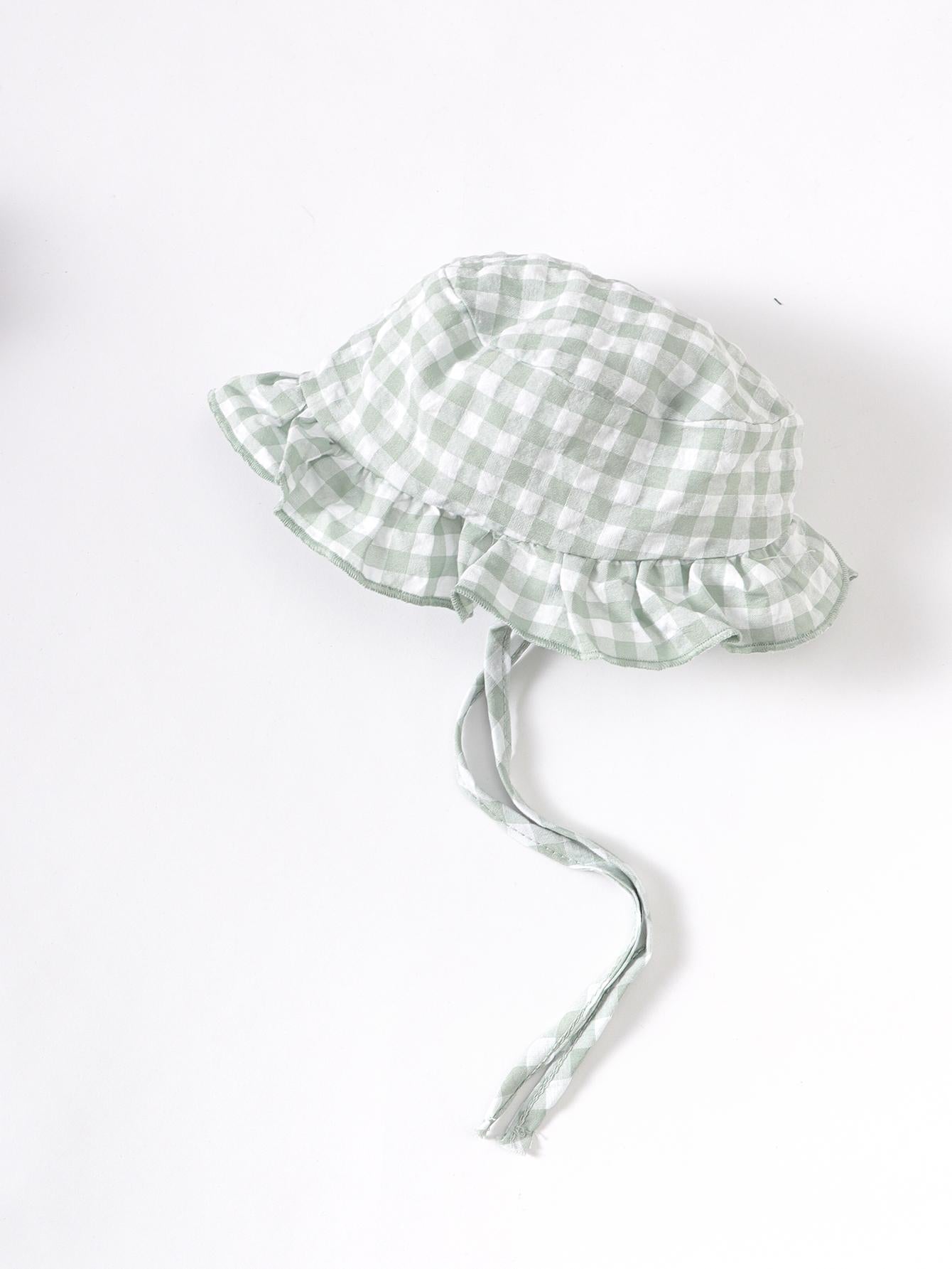 2-9M Kid Fashion Ready Stock Plaid Summer Sleeveless Splice Gauze Romper Dress With Hat 2Pcs Catpapa ZX-ZB032