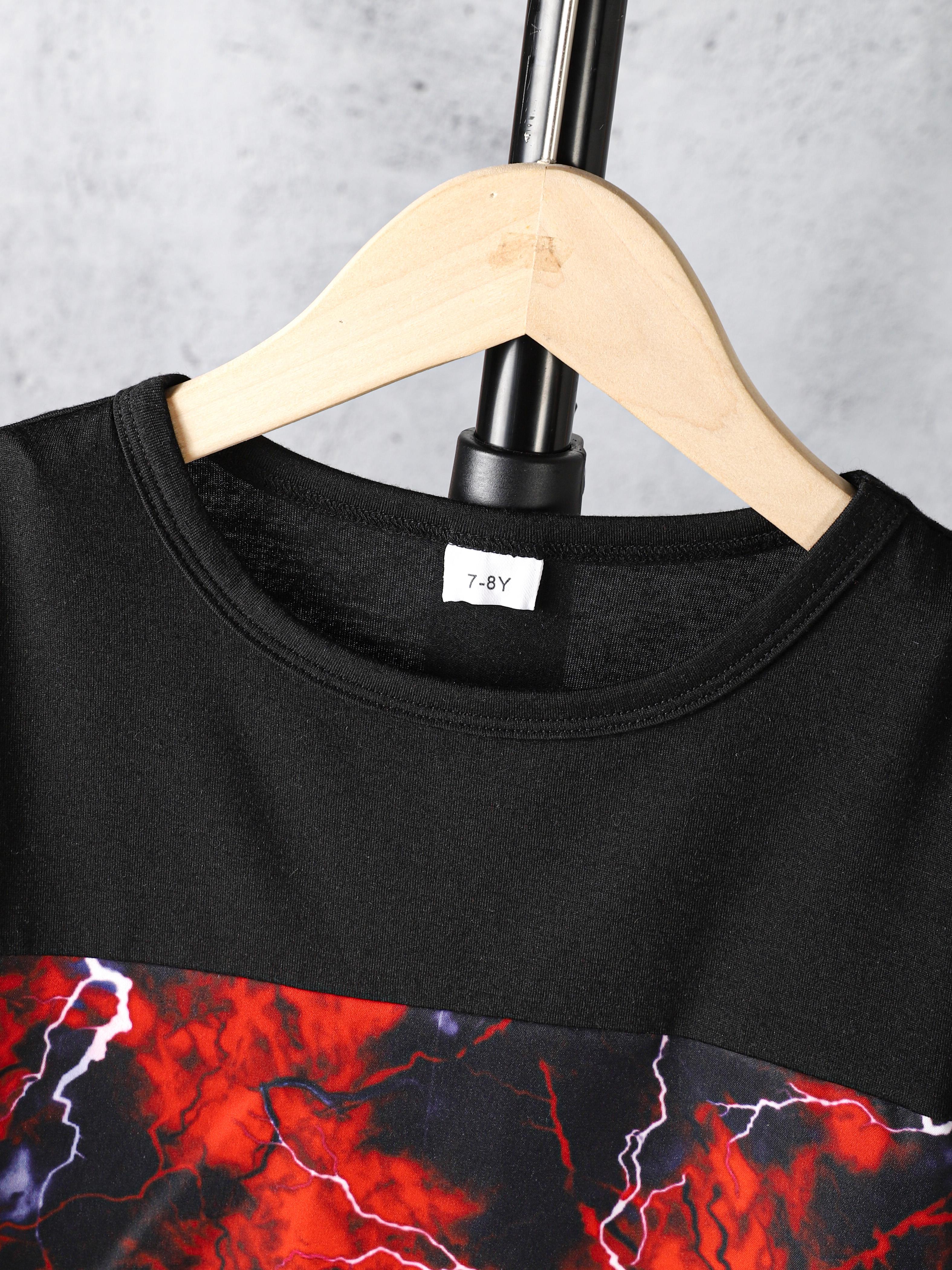 7-15Y Ready Stock Kids Boys Clothes Lighting Print Splice Summer T-shirts Elastic Shorts 2PCS Outfits Sets Black Catpapa 462306010