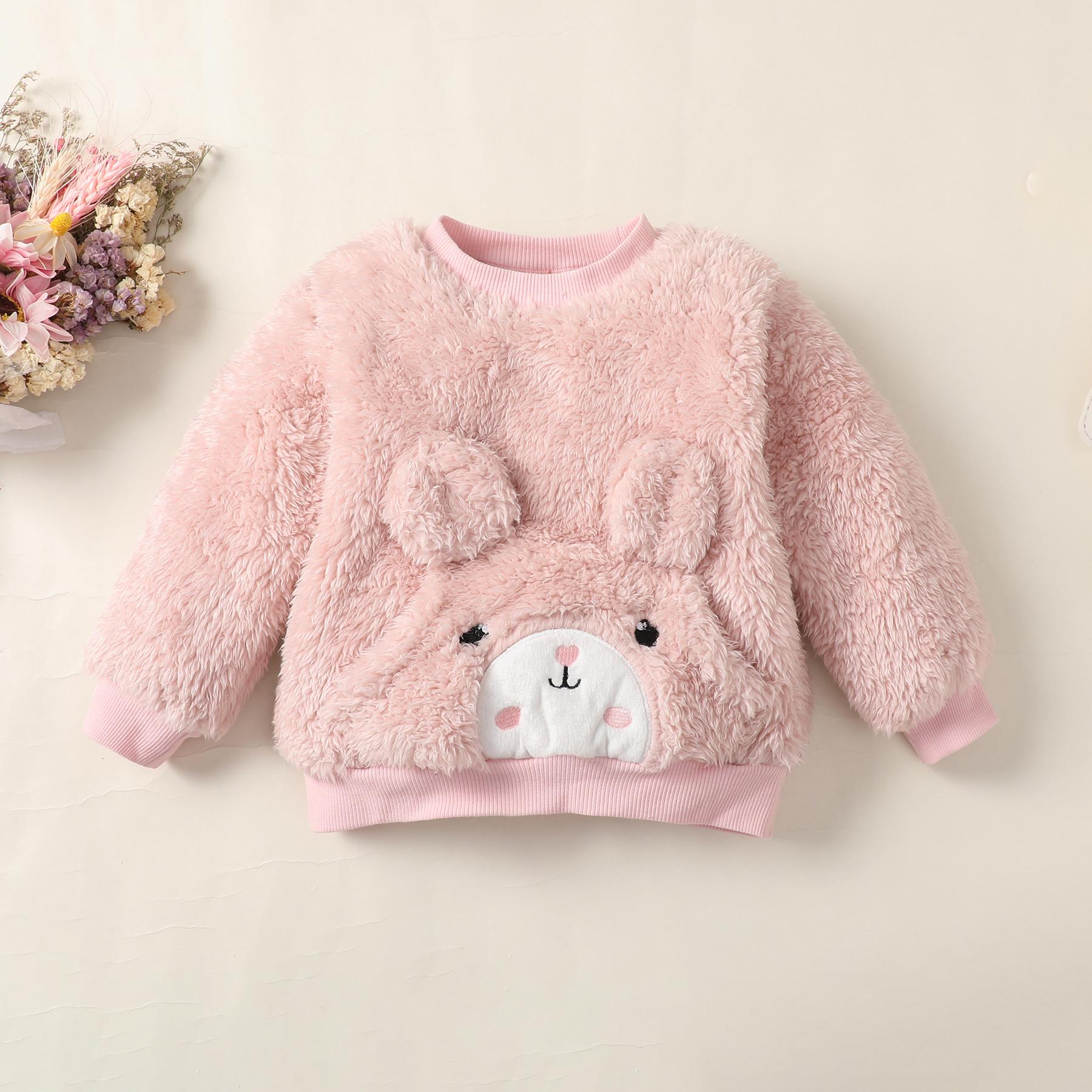 6M-3Y Kids Fashion Ready Stock Girls Clothes Outfits Rabbit Fluffy Tops Elastic Pants 2Pcs Outfits Pink Catpapa WS112209601