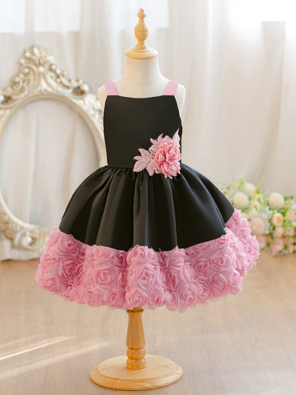 Wholesale 2-10Y Girls Spaghetti Strap 3D Rose Woven Tulle Princess Dress, Kids Birthday Party Rhinestone Applique Soft Fabric Formal Gown