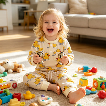 Wholesale 6M-4T Kids 2Pcs Cartoon Print Long Sleeve Pajama Set, Soft Cotton Knit Casual Toddler Top & Jogger Pants Loungewear