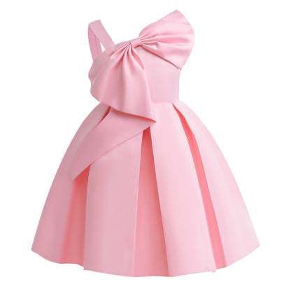 Wholesale 2-10Y Girls Single Strap Big Bow Woven Princess Dress, Kids Birthday Party Soft Matte Woven Formal Gown