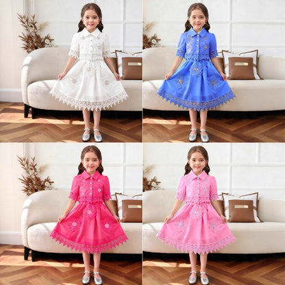 2-8Y Wholesale Girls Dress Bulk Flower Girl Dresses White Lace Christian Baptism Dress Muslim Eid Al-Fitr Bulk Kids Clothes