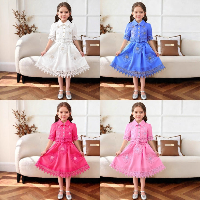 2-8Y Wholesale Girls Dress Bulk Flower Girl Dresses White Lace Christian Baptism Dress Muslim Eid Al-Fitr Bulk Kids Clothes
