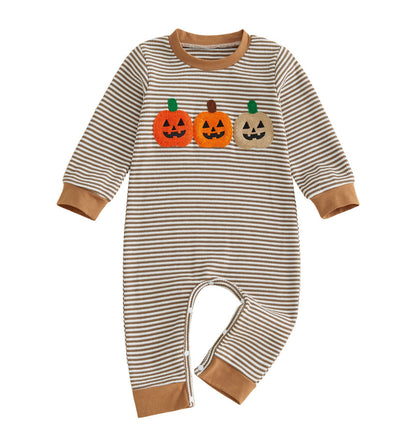 Wholesale 6M-4T Boys Striped Half Zip Polo Sweatshirt, Soft Knit Halloween Ghost Pumpkin Towel Embroidery Long Sleeve Top