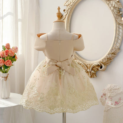 Wholesale 2-10Y Girls Spaghetti Strap Big Bow Embroidery Lace Tulle Princess Dress, Kids Birthday Party Soft Mesh Formal Gown