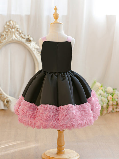Wholesale 2-10Y Girls Spaghetti Strap 3D Rose Woven Tulle Princess Dress, Kids Birthday Party Rhinestone Applique Soft Fabric Formal Gown