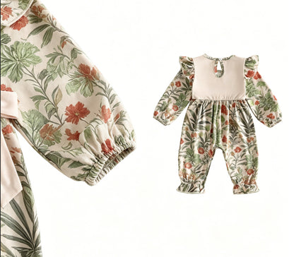 Wholesale 0-18M Baby Girls Duck Embroidery Flutter Sleeve Long Sleeve Jumpsuit, Soft Stretch Printed Casual Baby Bodysuit