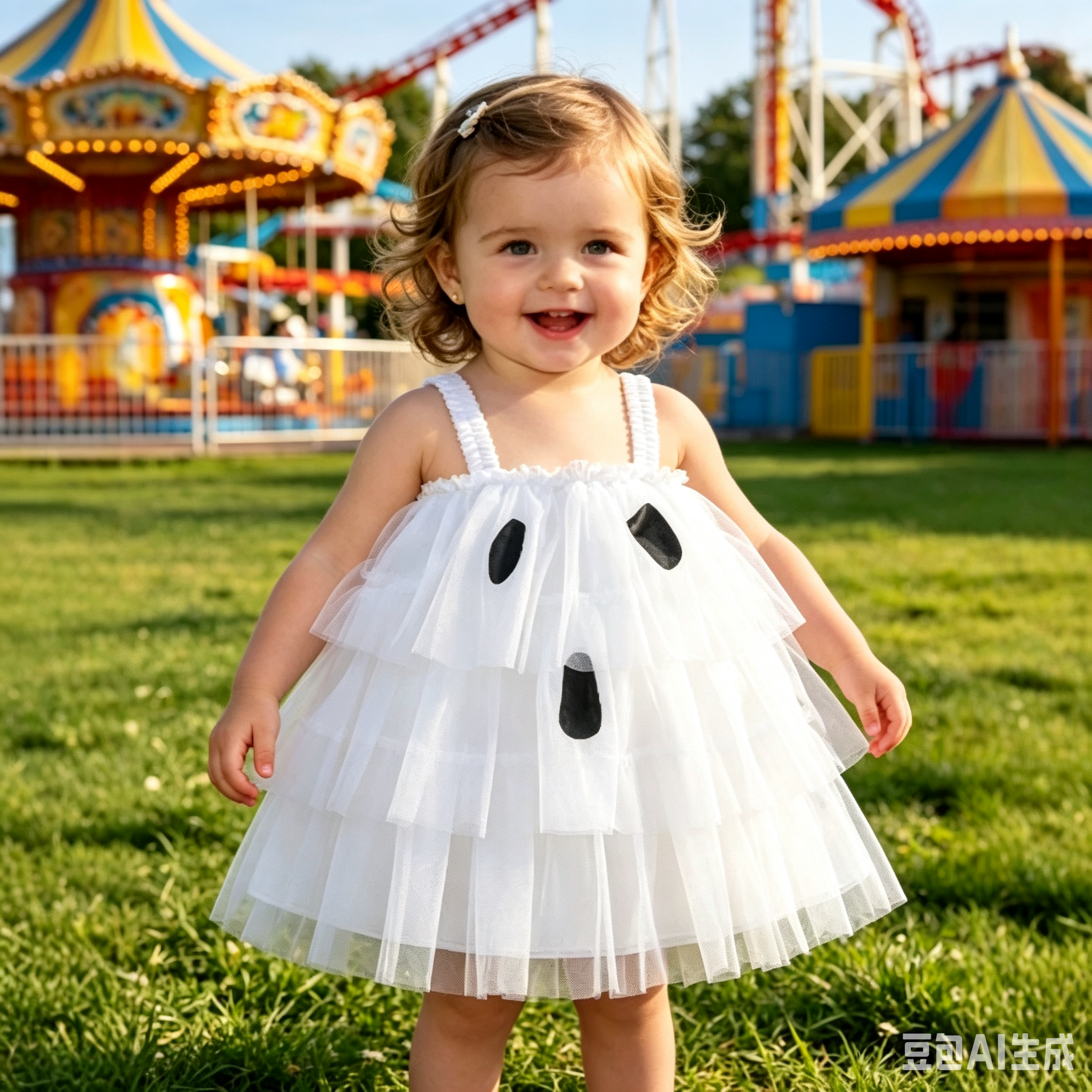 Wholesale 6M-4T Girls Spaghetti Strap Ghost Tiered Tulle Princess Dress, Kids Halloween Soft Mesh Party Dress