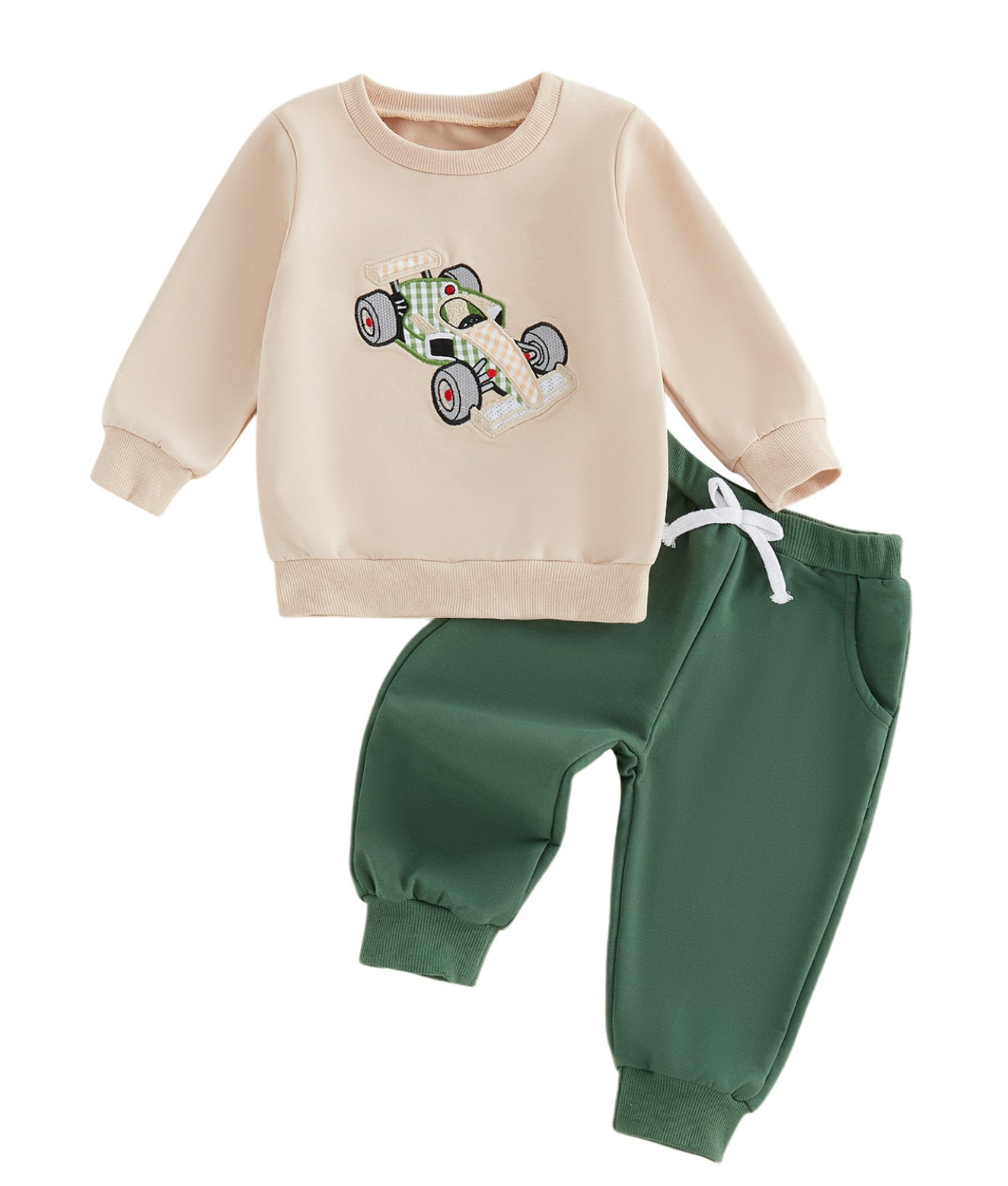 Wholesale 6M-4T Boys 2Pcs Stripe Tractor Embroidery Outfit Set, Soft Rib Knit Casual Crew Neck Sweatshirt & Jogger Pants（副本）