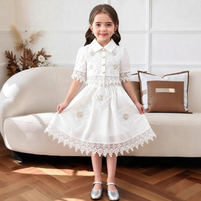 2-8Y Wholesale Girls Dress Bulk Flower Girl Dresses White Lace Christian Baptism Dress Muslim Eid Al-Fitr Bulk Kids Clothes