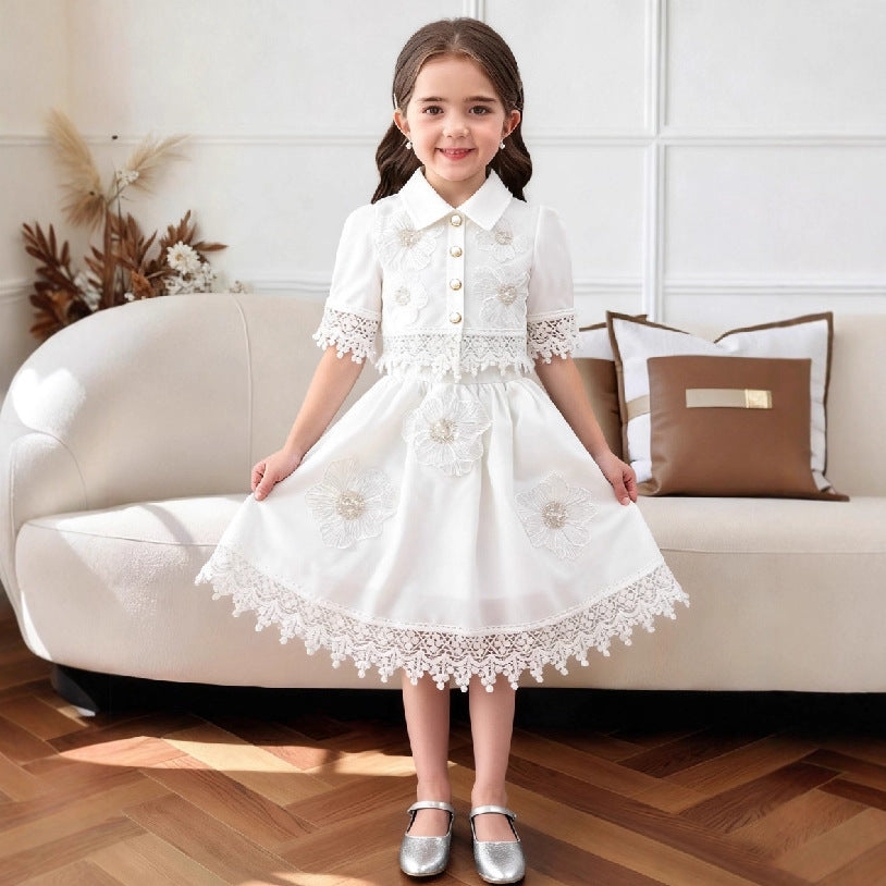 2-8Y Wholesale Girls Dress Bulk Flower Girl Dresses White Lace Christian Baptism Dress Muslim Eid Al-Fitr Bulk Kids Clothes