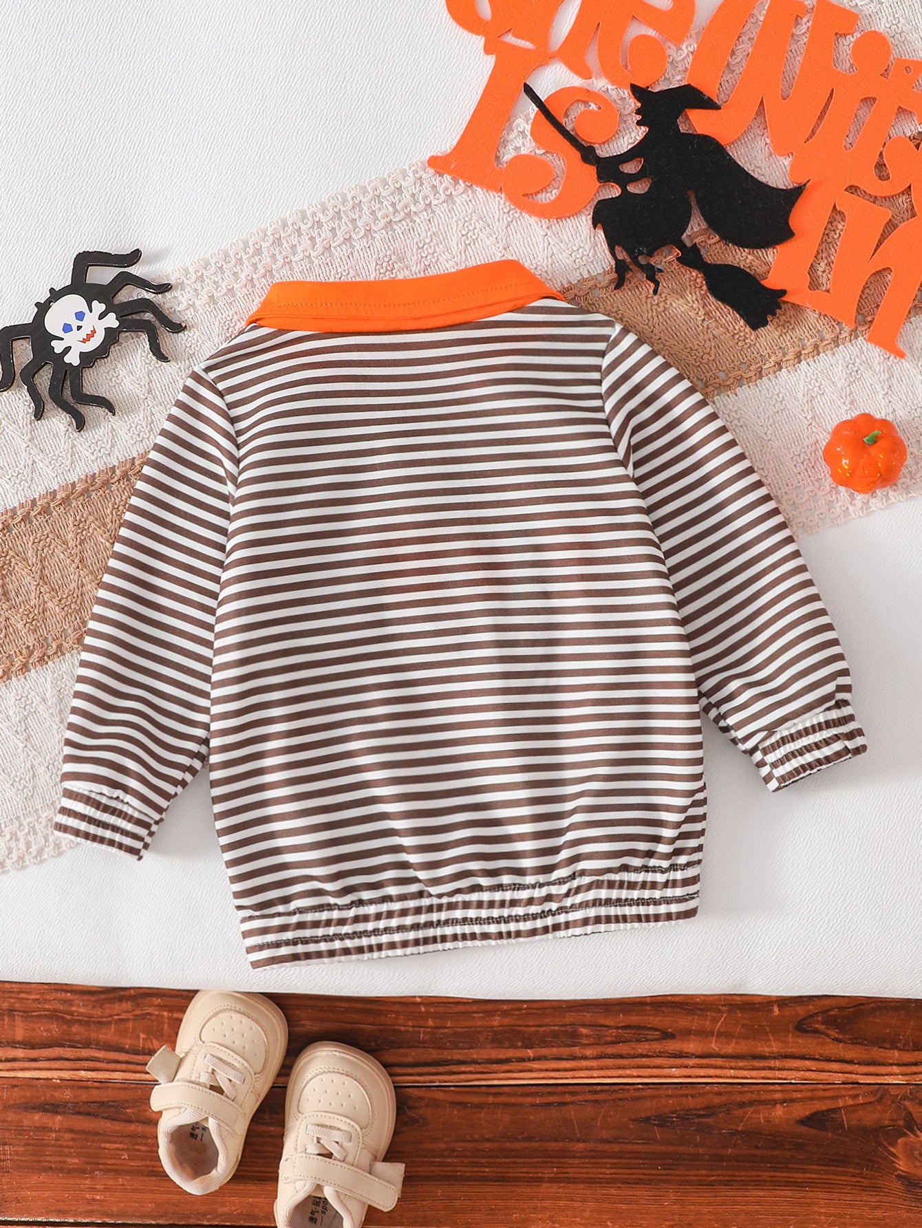Wholesale 6M-4T Boys Striped Half Zip Polo Sweatshirt, Soft Knit Halloween Ghost Pumpkin Towel Embroidery Long Sleeve Top