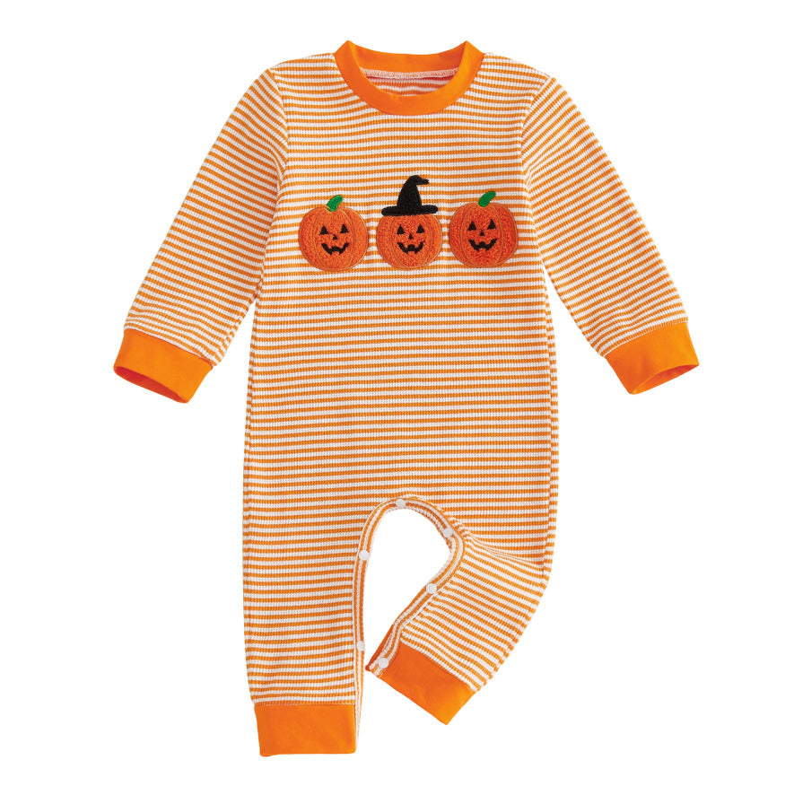 Wholesale 6M-4T Boys Striped Half Zip Polo Sweatshirt, Soft Knit Halloween Ghost Pumpkin Towel Embroidery Long Sleeve Top