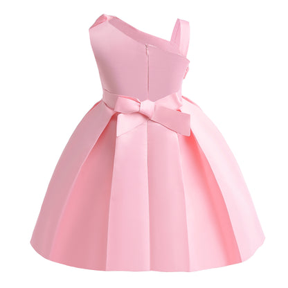 Wholesale 2-10Y Girls Single Strap Big Bow Woven Princess Dress, Kids Birthday Party Soft Matte Woven Formal Gown