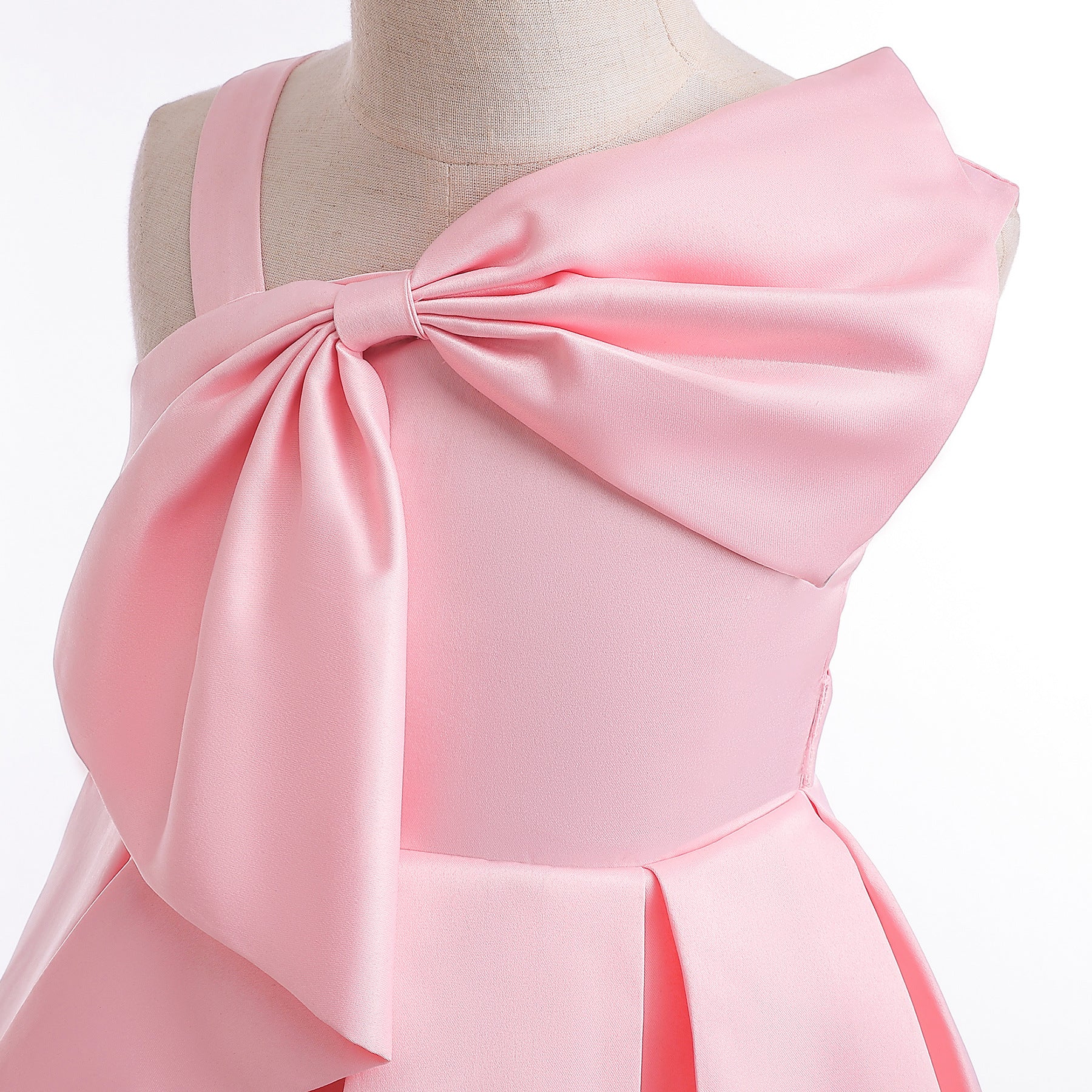 Wholesale 2-10Y Girls Single Strap Big Bow Woven Princess Dress, Kids Birthday Party Soft Matte Woven Formal Gown