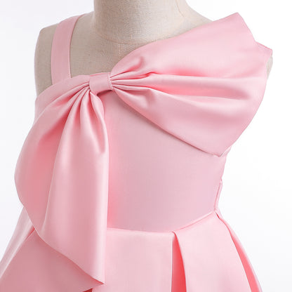Wholesale 2-10Y Girls Single Strap Big Bow Woven Princess Dress, Kids Birthday Party Soft Matte Woven Formal Gown
