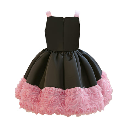 Wholesale 2-10Y Girls Spaghetti Strap 3D Rose Woven Tulle Princess Dress, Kids Birthday Party Rhinestone Applique Soft Fabric Formal Gown