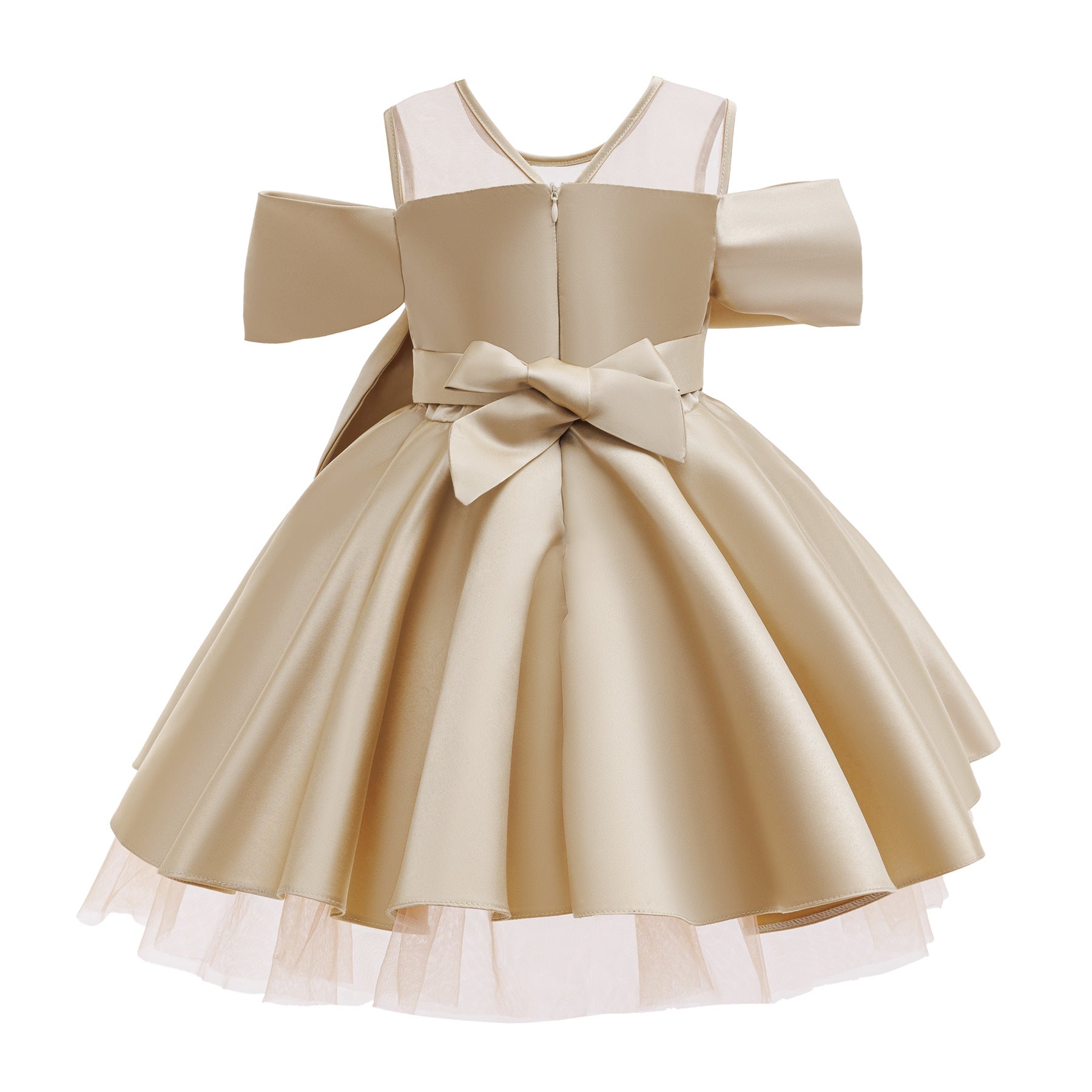 Wholesale 2-10Y Girls Mesh Sleeveless Big Bow Satin Princess Dress, Kids Birthday Party Soft Satin Formal Gown
