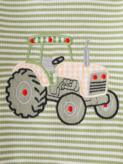 Wholesale 6M-4T Boys 2Pcs Stripe Tractor Embroidery Outfit Set, Soft Rib Knit Casual Crew Neck Sweatshirt & Jogger Pants
