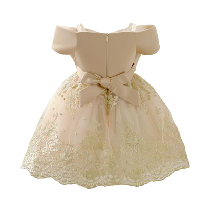 Wholesale 2-10Y Girls Spaghetti Strap Big Bow Embroidery Lace Tulle Princess Dress, Kids Birthday Party Soft Mesh Formal Gown