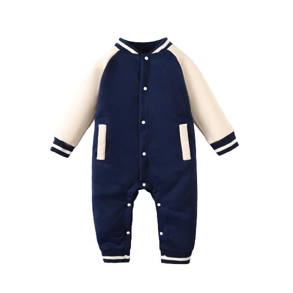 1-18M Ready Stock 1-18M Baby Boys Romper Baseball Patchwork Sleeve Collar Uniform Sweatshirt Jumpsuit One Piece Single Breast Design Bodysuit Blue Catpapa 462307180