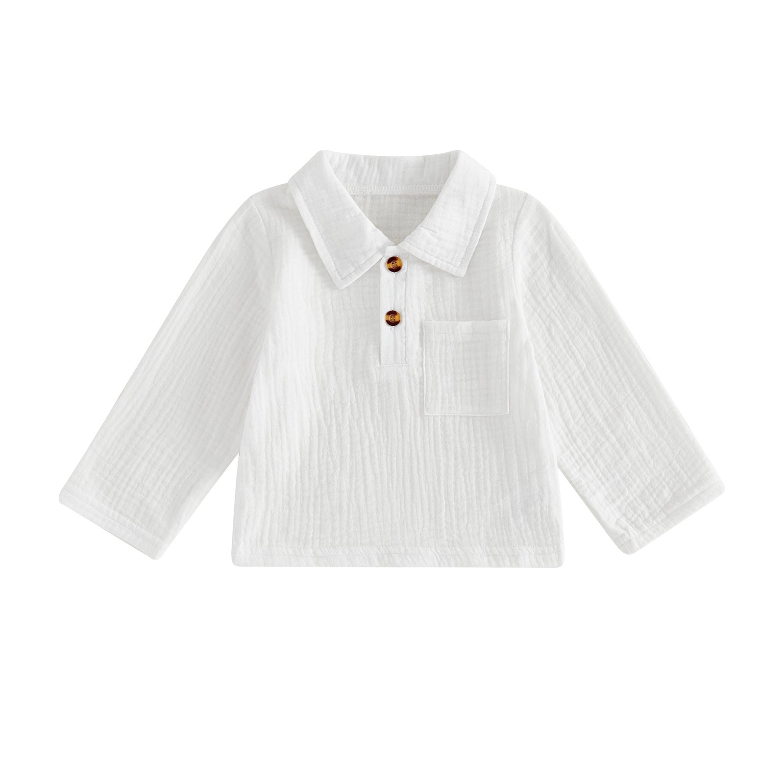 Wholesale 6M-3T Baby Boys Collared Long Sleeve Polo Shirt, Soft Crinkle Gauze Casual Pocket Kids Top