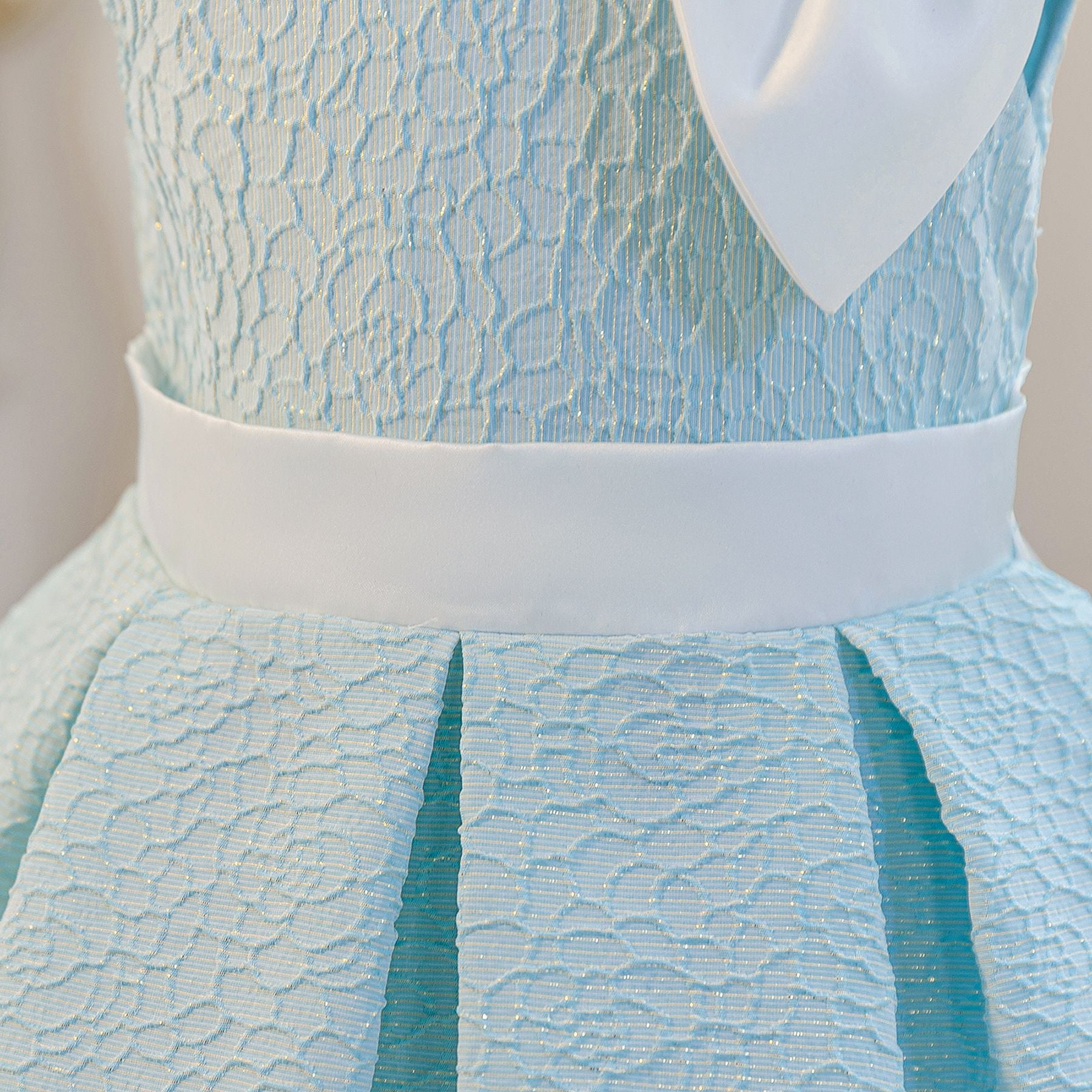 Wholesale 2-10Y Girls Puff Sleeve Peter Pan Bow Embossed Woven Princess Dress, Kids Birthday Party Soft Textured Formal Gown